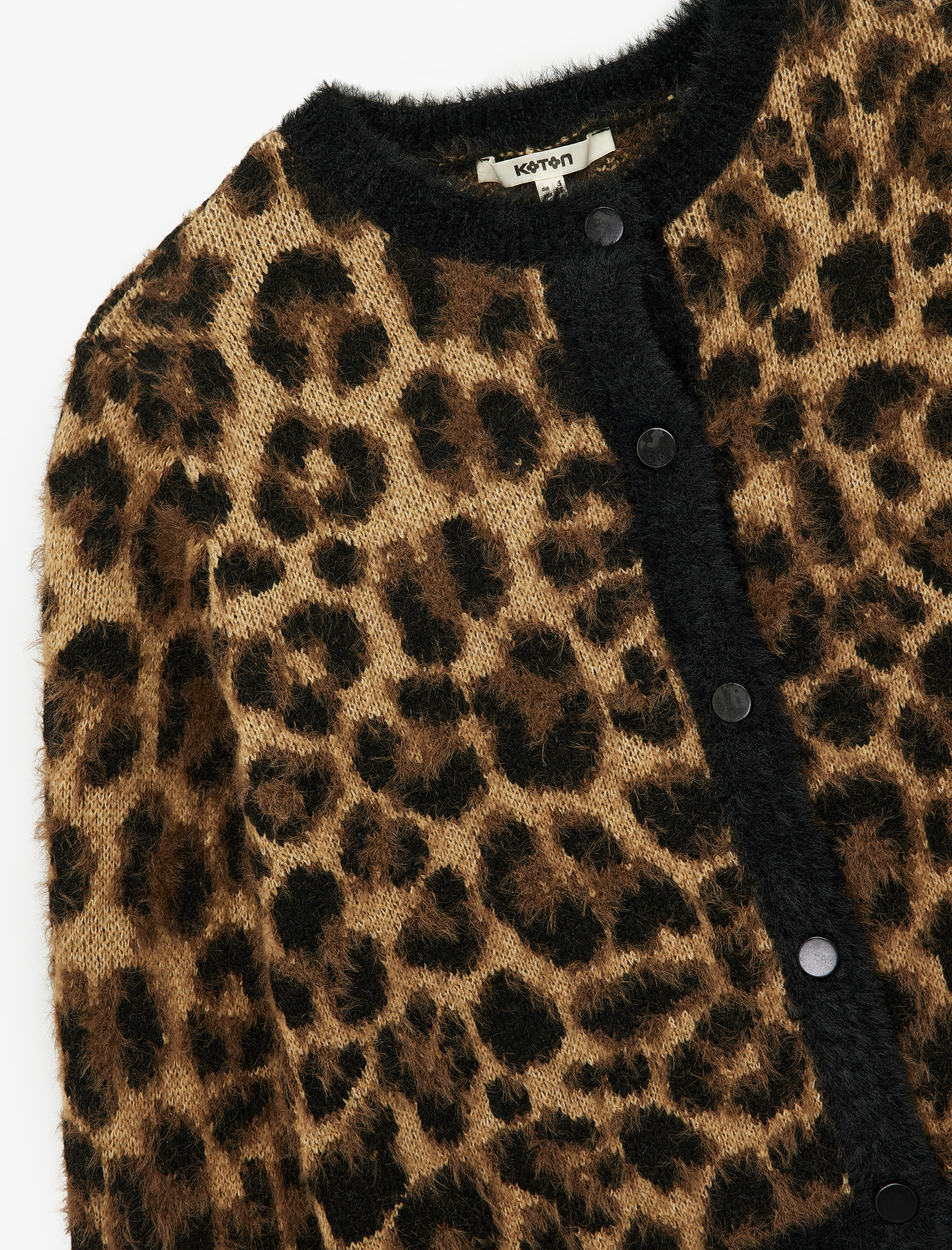   Uzun Kollu Düğmeli Bisiklet Yaka Leopar Desenli Triko Hırka