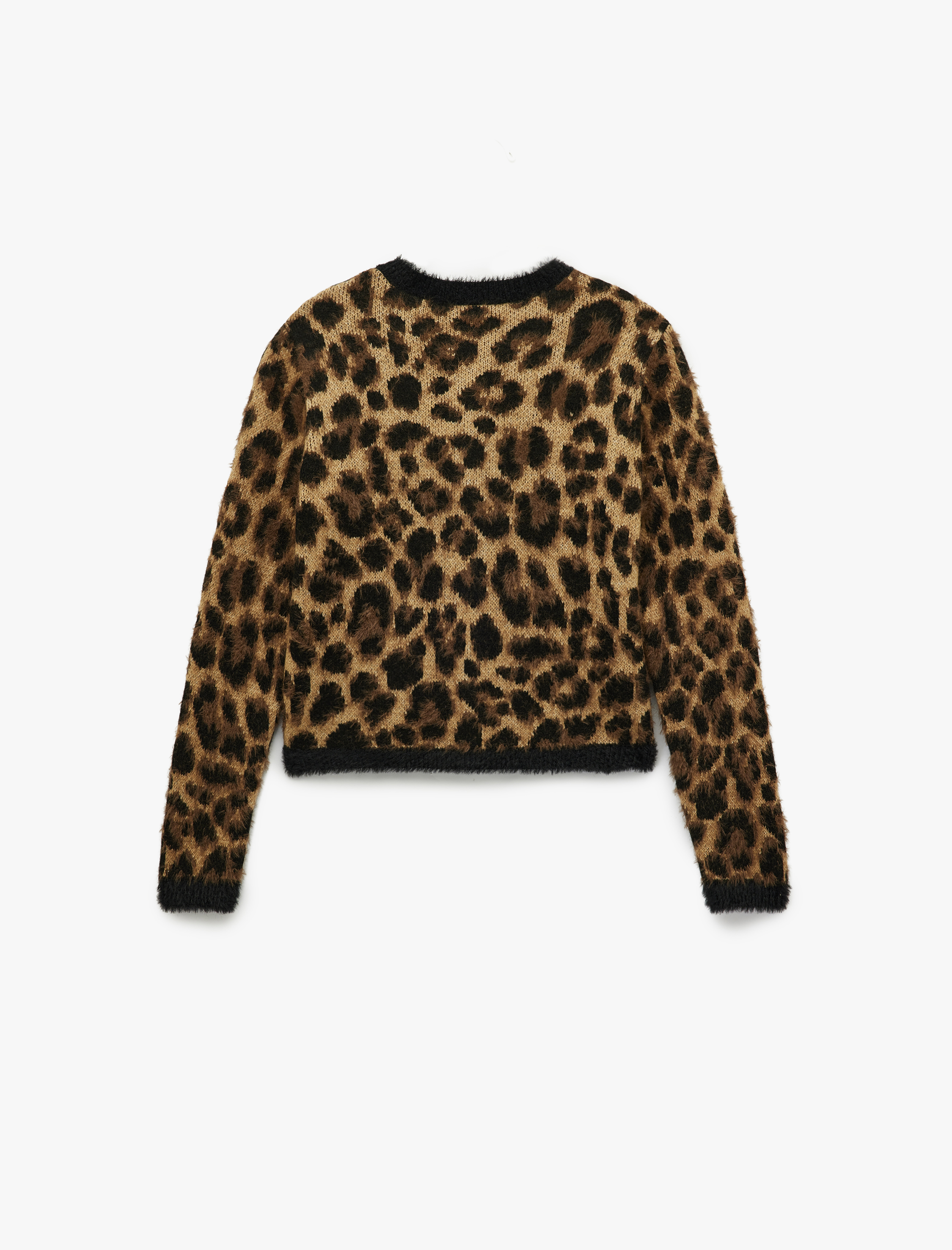   Uzun Kollu Düğmeli Bisiklet Yaka Leopar Desenli Triko Hırka