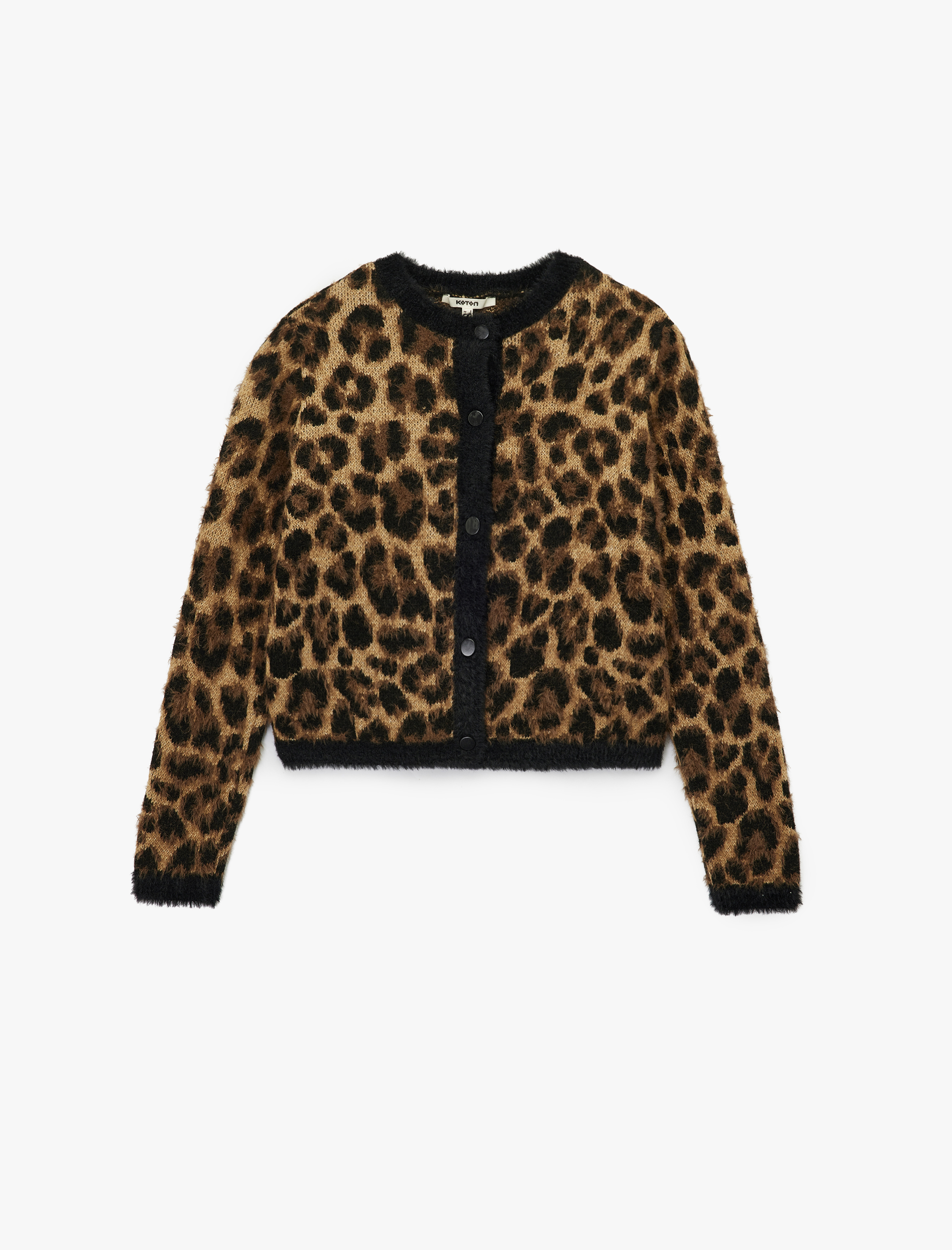   Uzun Kollu Düğmeli Bisiklet Yaka Leopar Desenli Triko Hırka