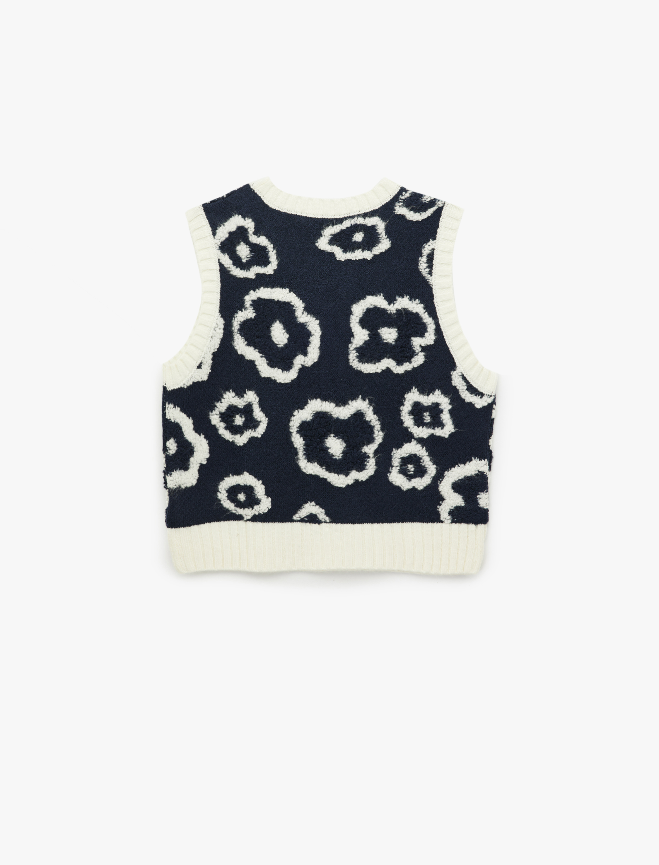   Bisiklet Yaka Çiçekli Kolsuz Triko Süveter