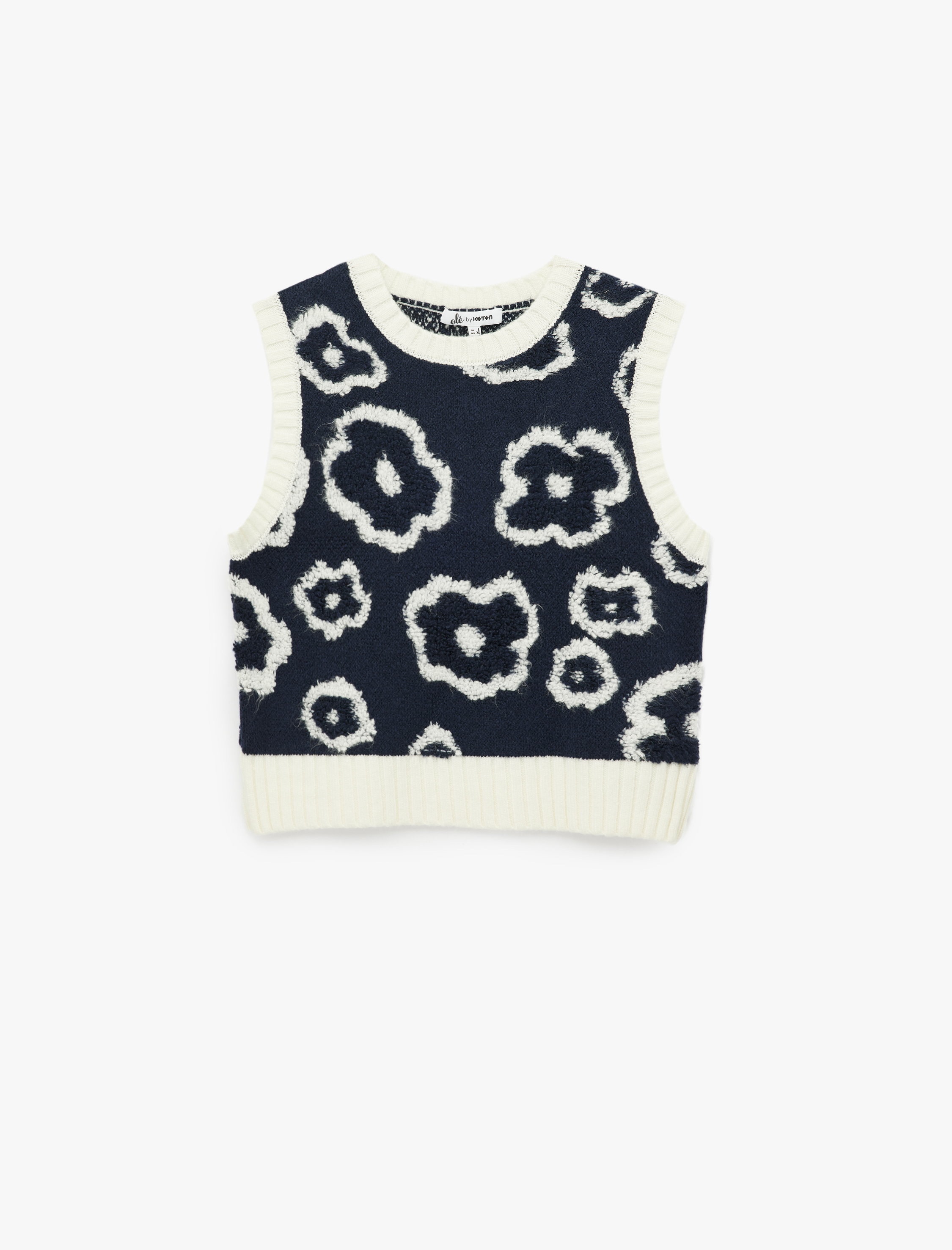   Bisiklet Yaka Çiçekli Kolsuz Triko Süveter