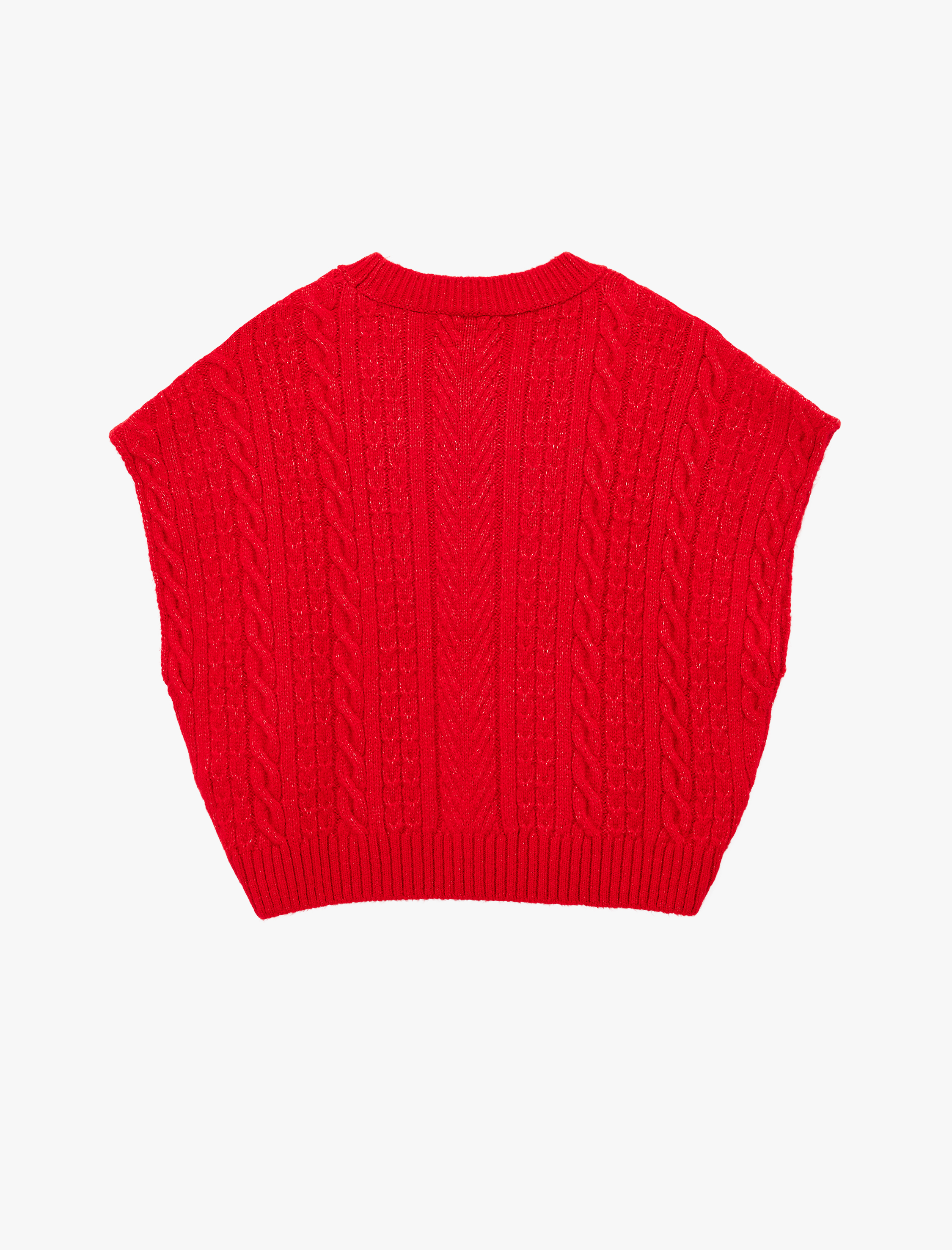   Bisiklet Yaka Kolsuz Saç Örgü Dokulu Triko Süveter