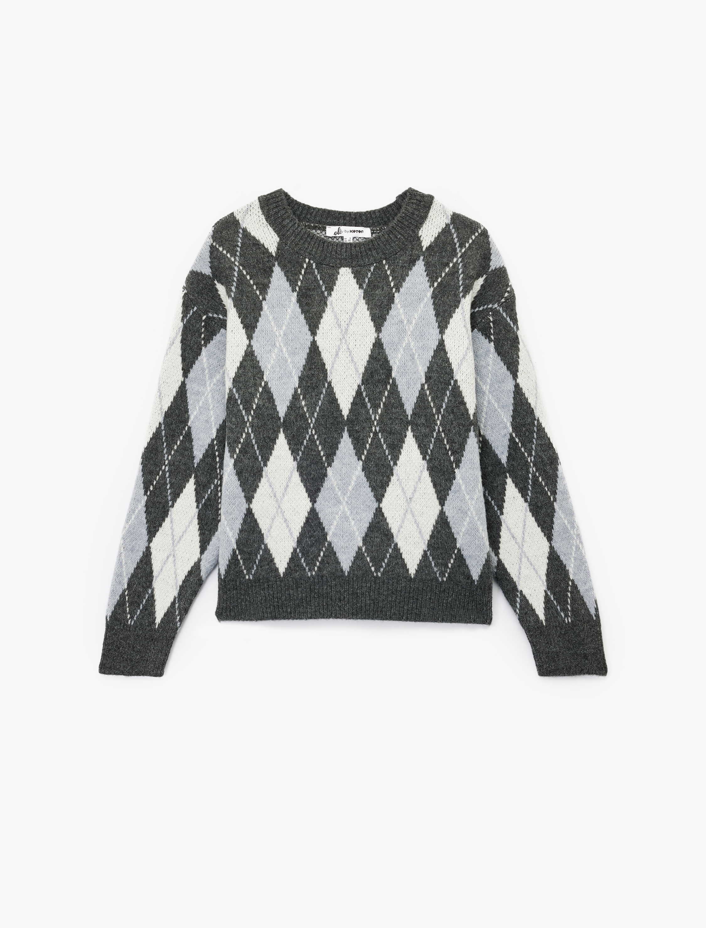   Uzun Kollu Bisiklet Yaka Baklava Desenli Triko Kazak