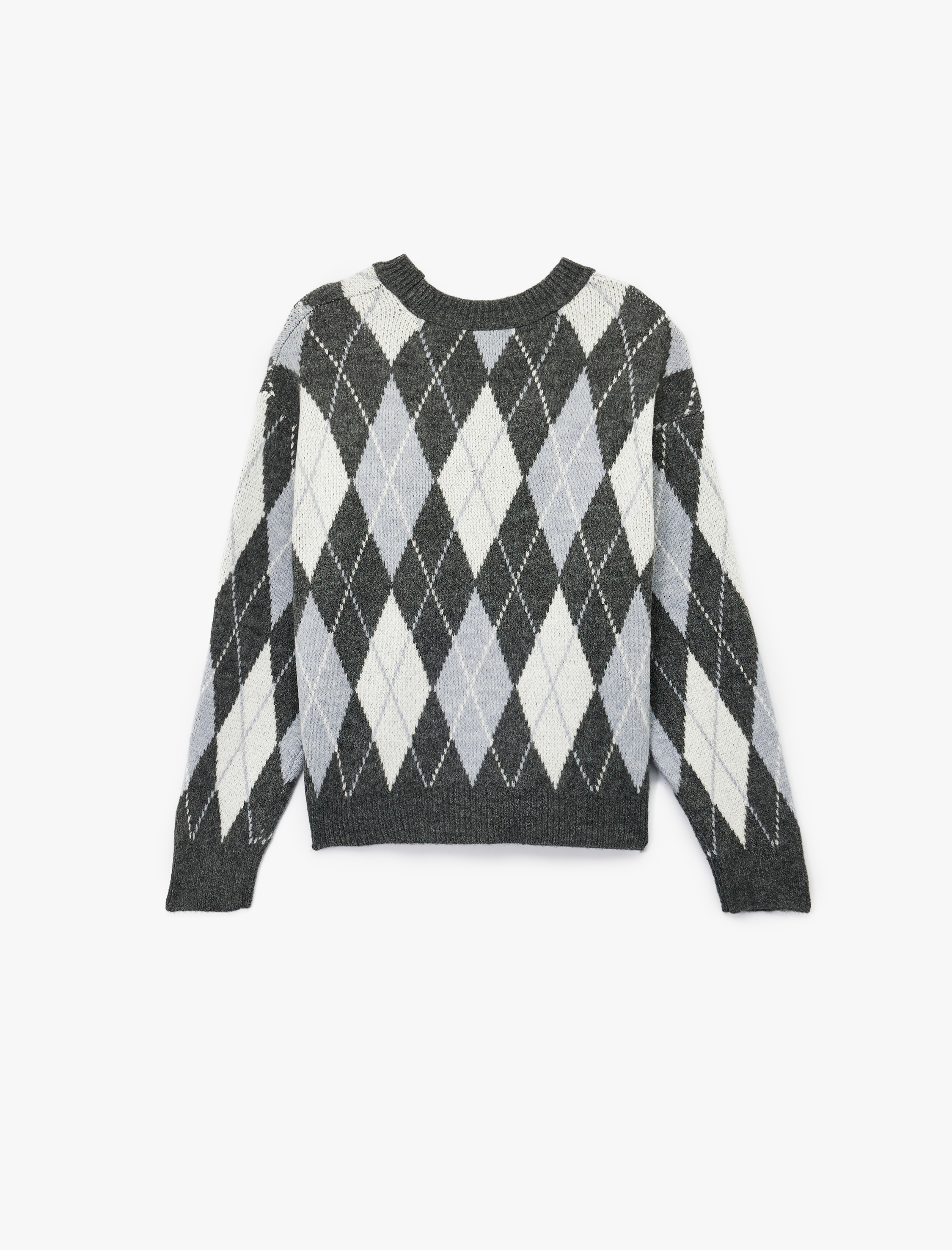   Uzun Kollu Bisiklet Yaka Baklava Desenli Triko Kazak