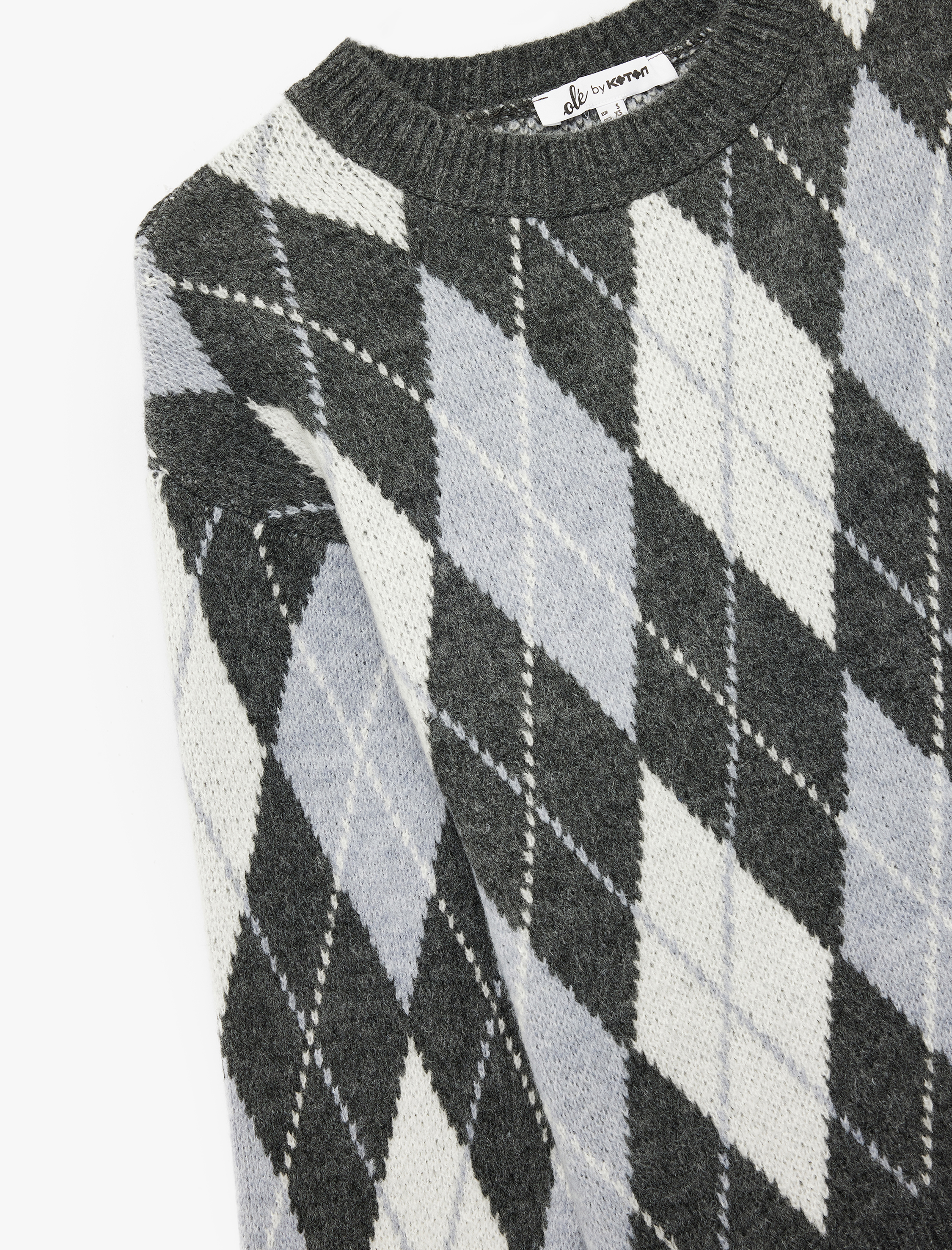   Uzun Kollu Bisiklet Yaka Baklava Desenli Triko Kazak