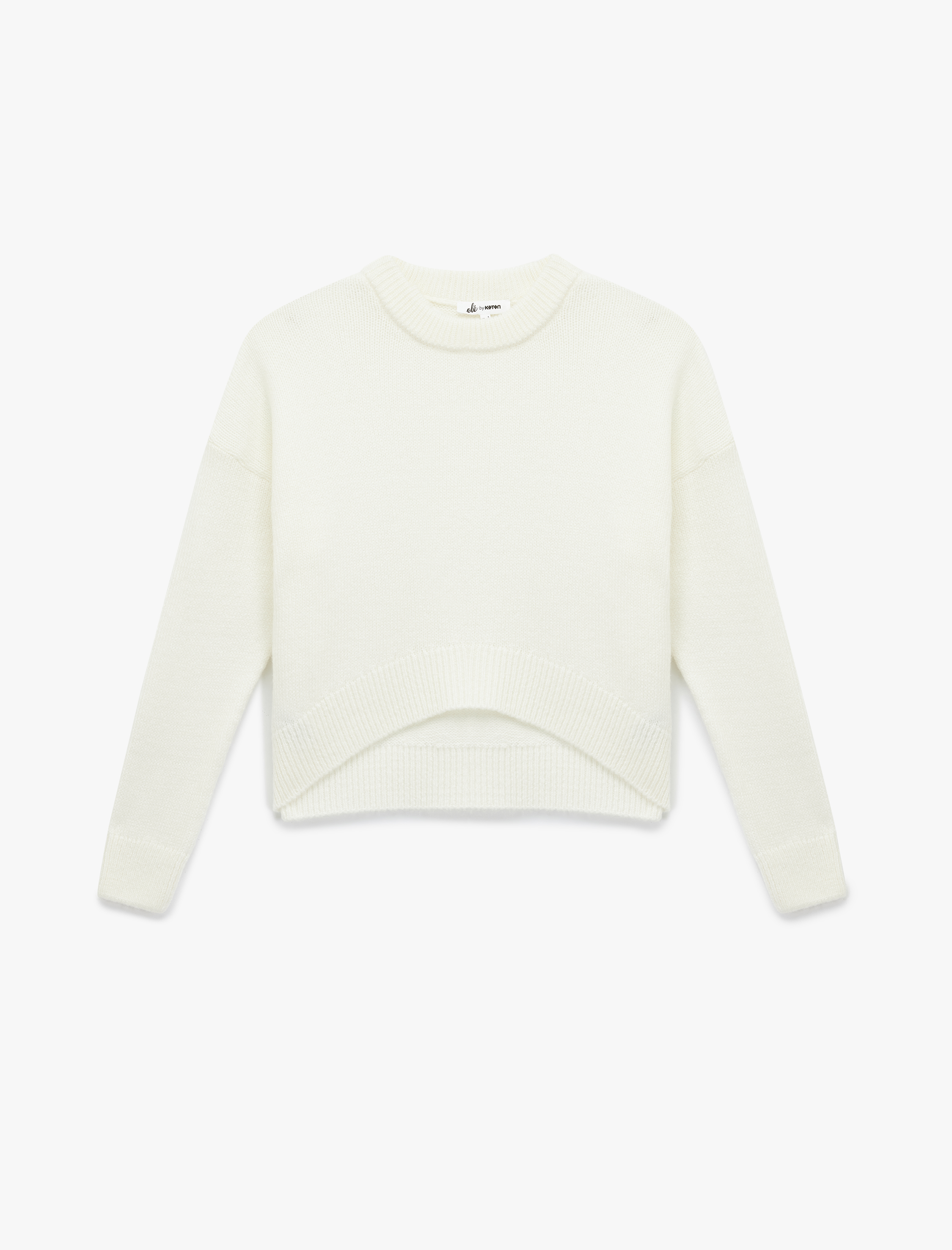   Uzun Kollu Bisiklet Yaka Asimetrik Kesim Triko Kazak