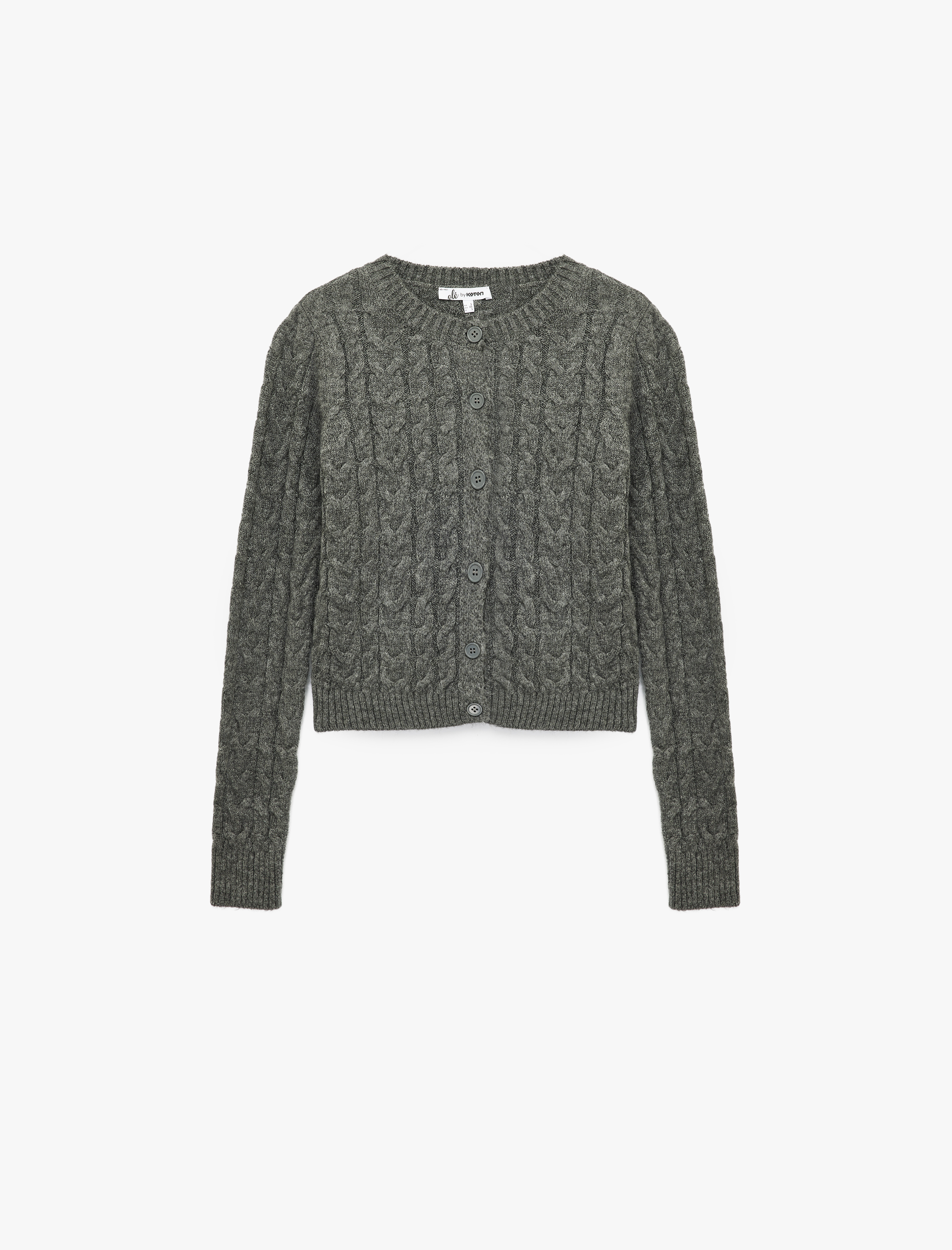   Düğmeli Bisiklet Yaka Uzun Kollu Saç Örgüsü Dokulu Triko Hırka