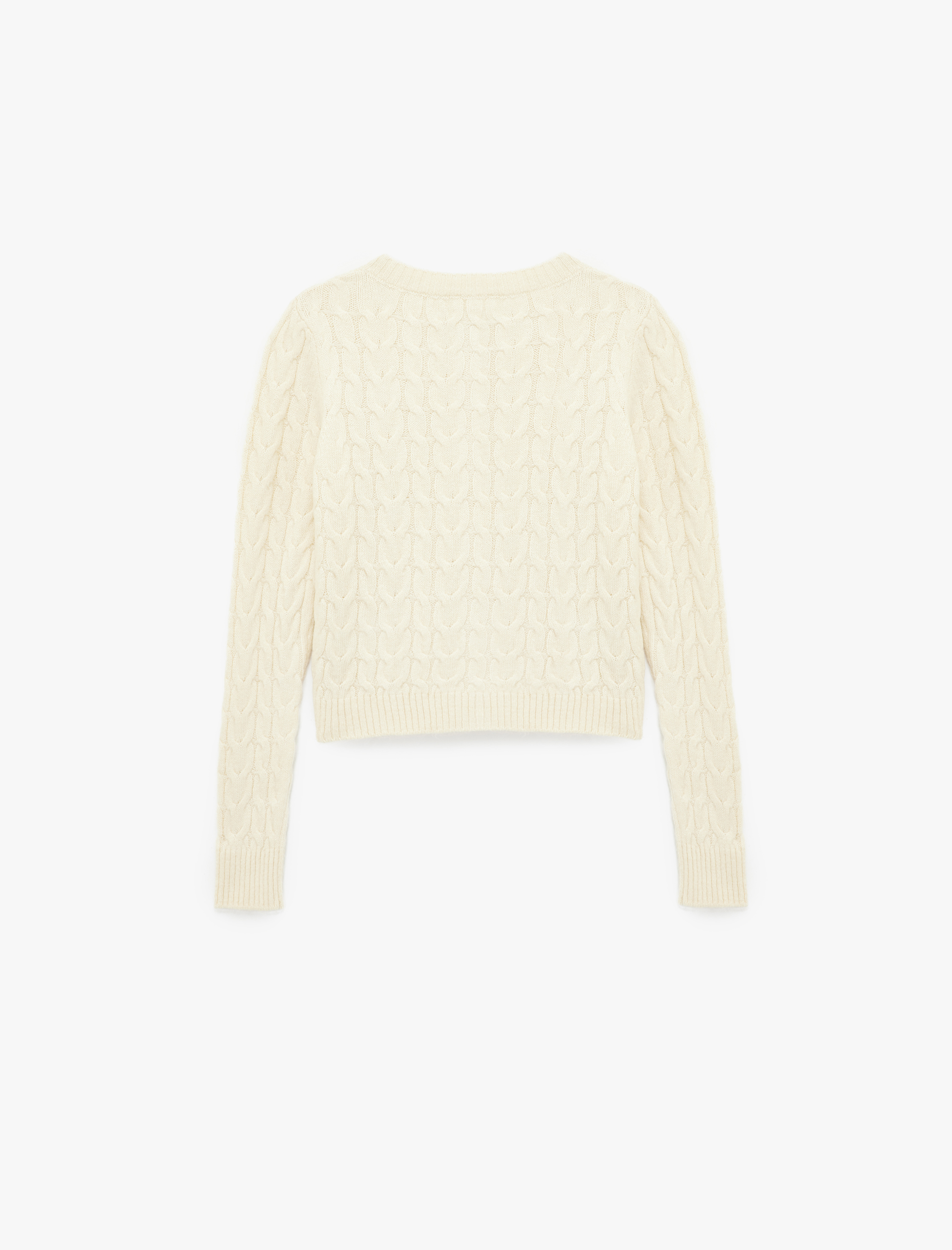   Düğmeli Bisiklet Yaka Uzun Kollu Saç Örgüsü Dokulu Triko Hırka