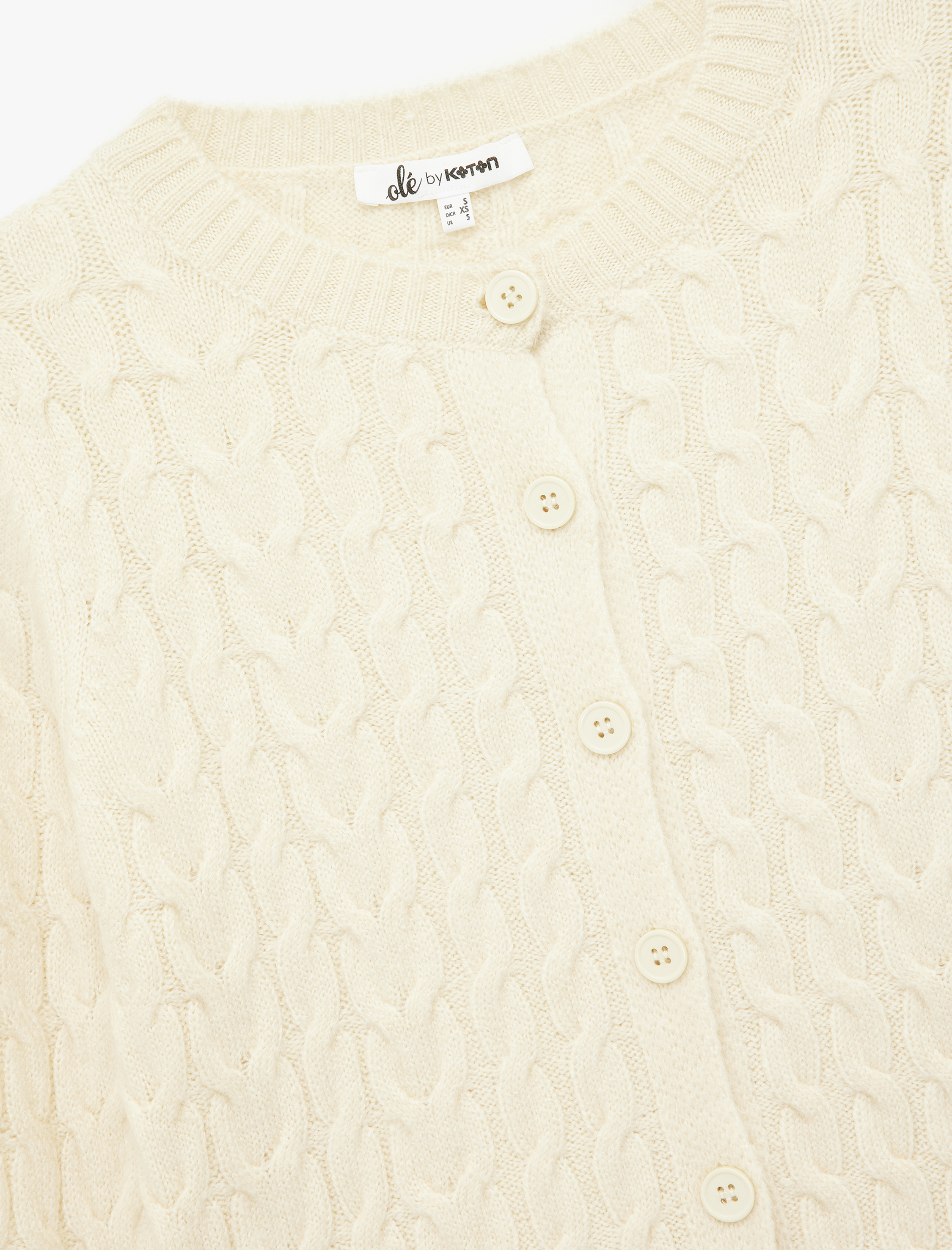   Düğmeli Bisiklet Yaka Uzun Kollu Saç Örgüsü Dokulu Triko Hırka