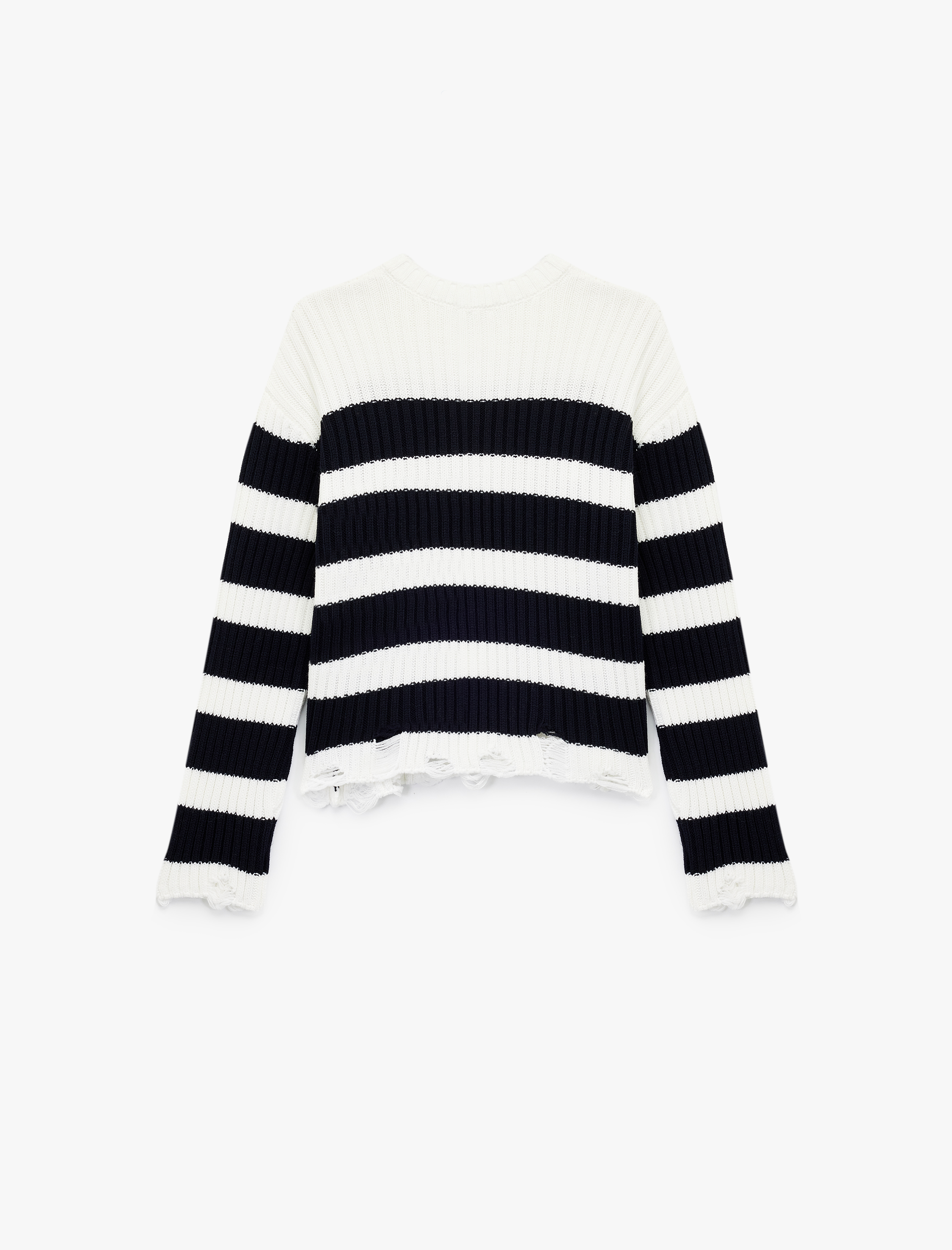   Renk Bloklu Uzun Kollu Bisiklet Yaka Yırtık Detaylı Triko Kazak