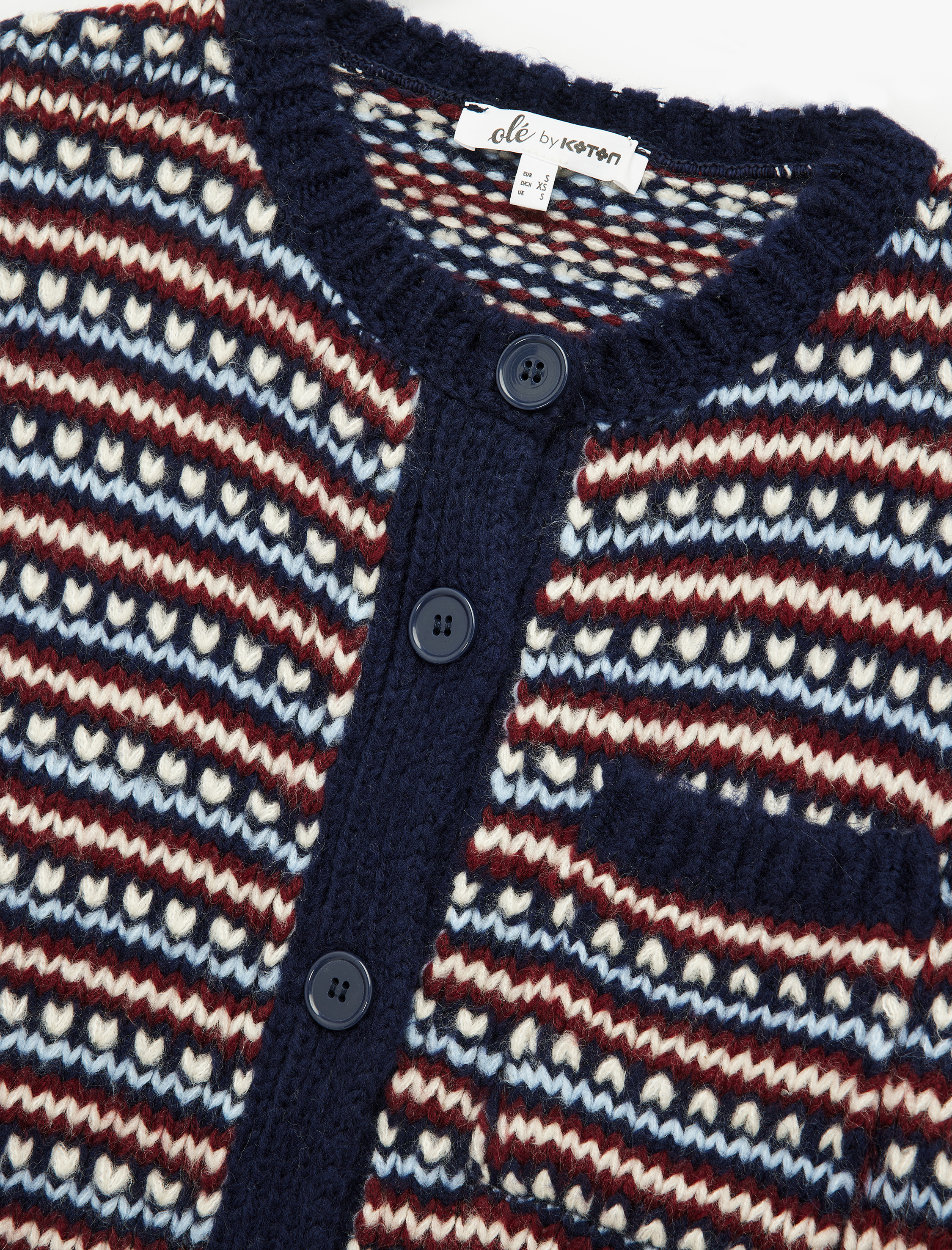   Düğmeli Cep Detaylı Uzun Kollu Bisiklet Yaka Kalpli Triko Hırka