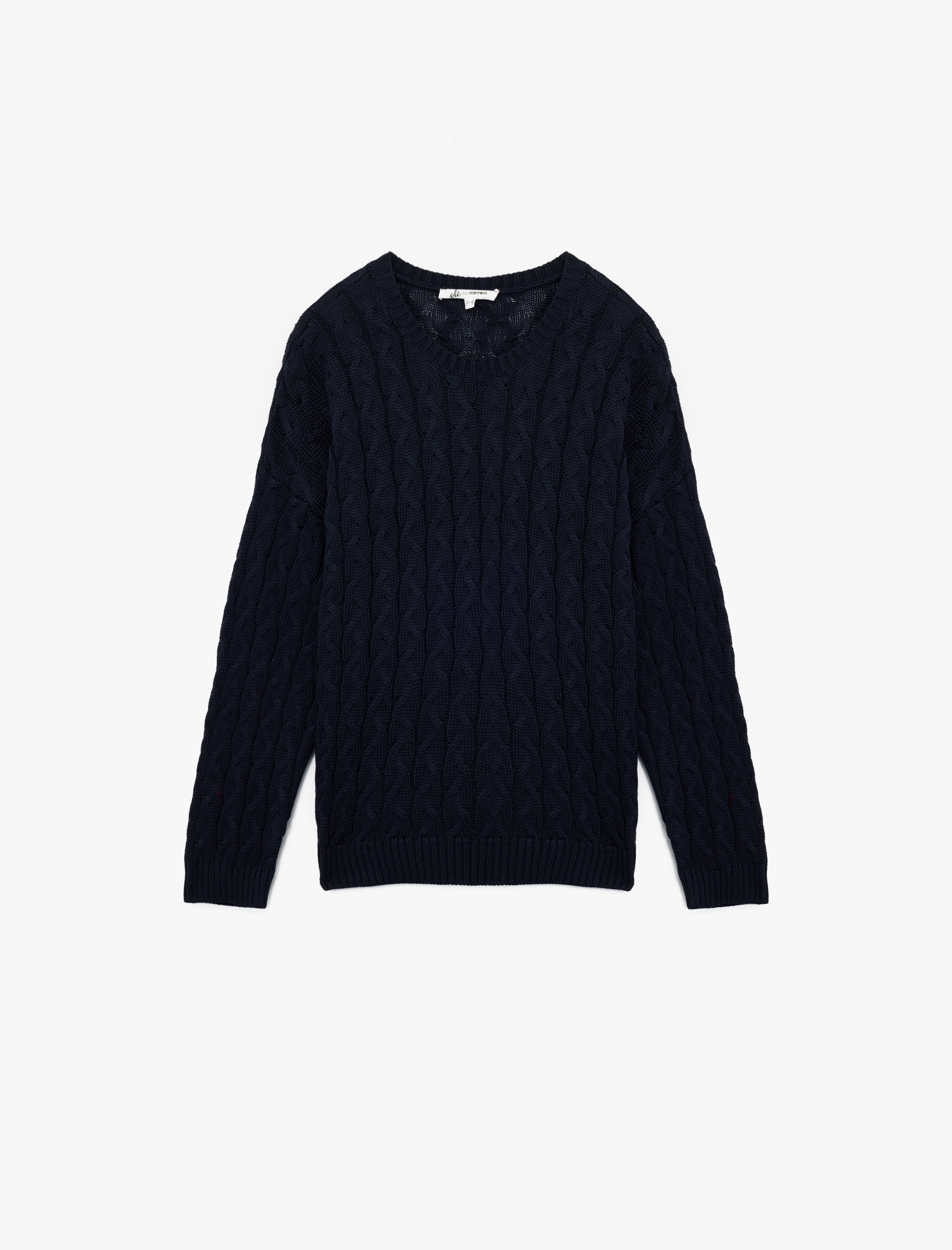   Uzun Kollu Bisiklet Yaka Saç Örgü Dokulu Triko Kazak