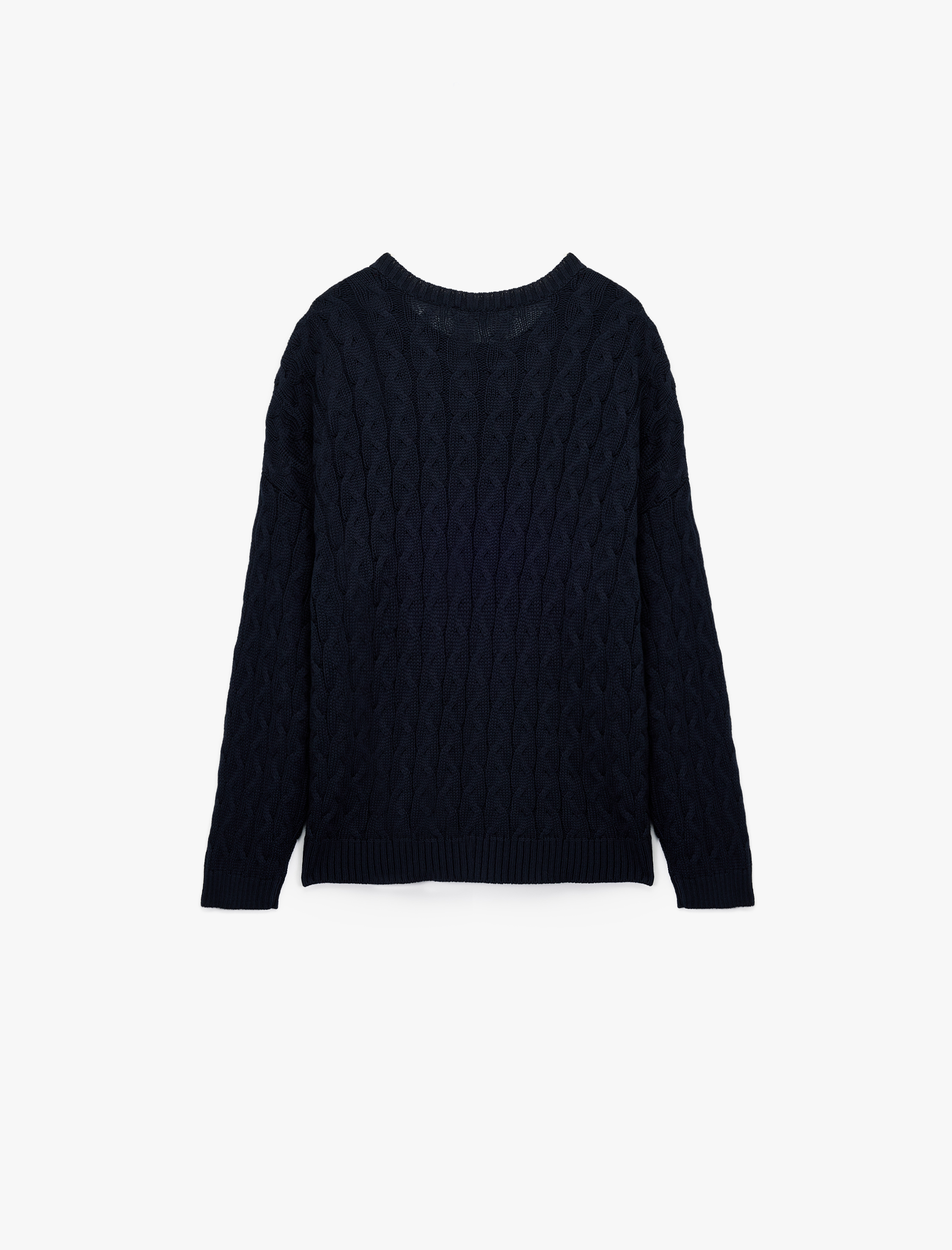   Uzun Kollu Bisiklet Yaka Saç Örgü Dokulu Triko Kazak