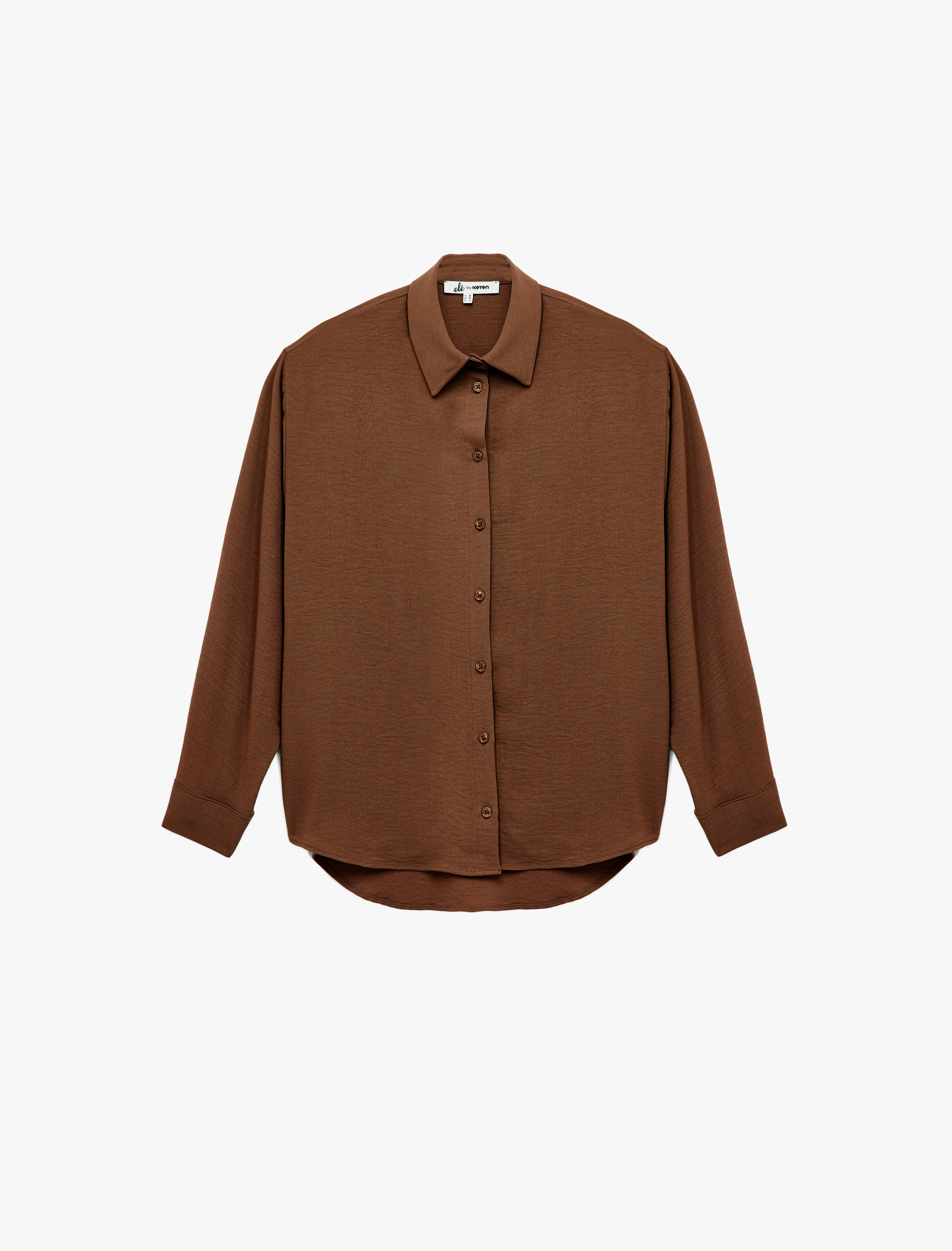   Aerobin Kumaş Düğmeli Klasik Yaka Uzun Kollu Oversize Gömlek