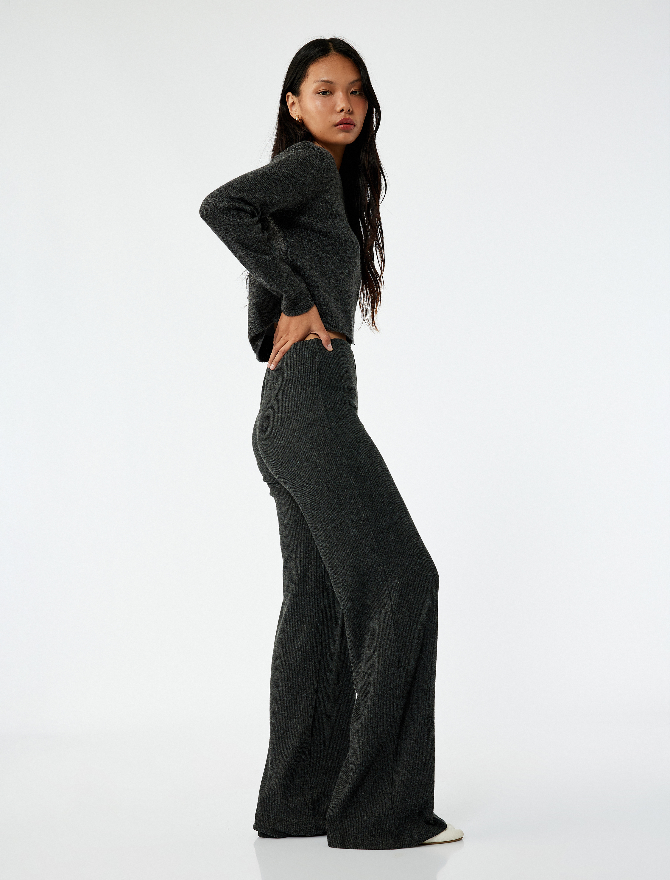   Kaşkorse Rahat Kalıp Ribanalı Geniş Paça Pantolon