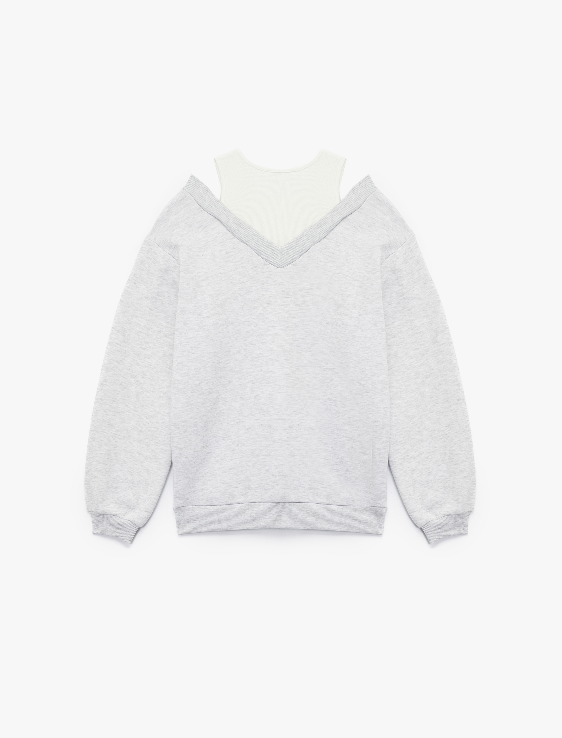   Rahat Kesim Çift Yaka Şardonlu Uzun Kollu Sweatshirt