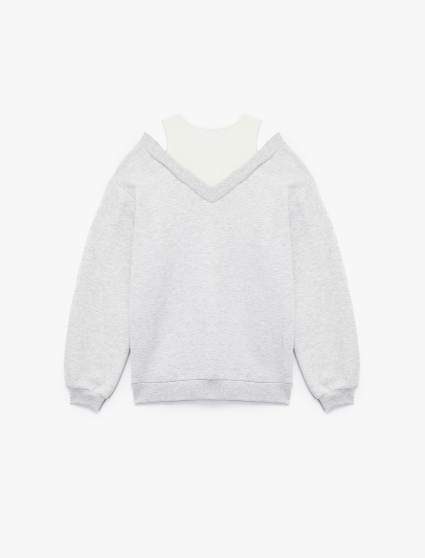   Rahat Kesim Çift Yaka Şardonlu Uzun Kollu Sweatshirt