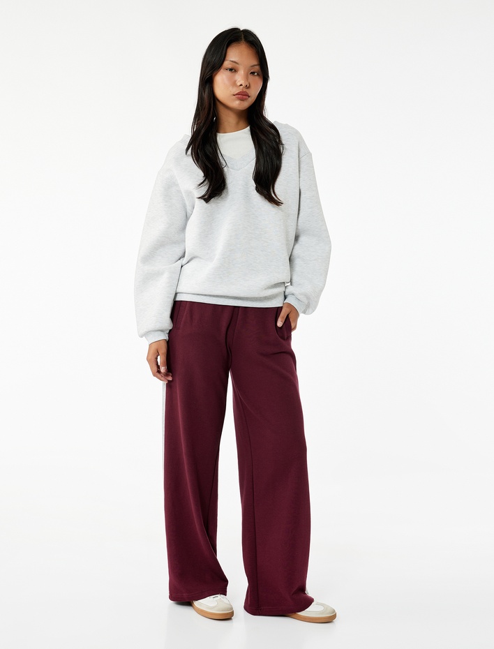  Rahat Kesim Çift Yaka Şardonlu Uzun Kollu Sweatshirt