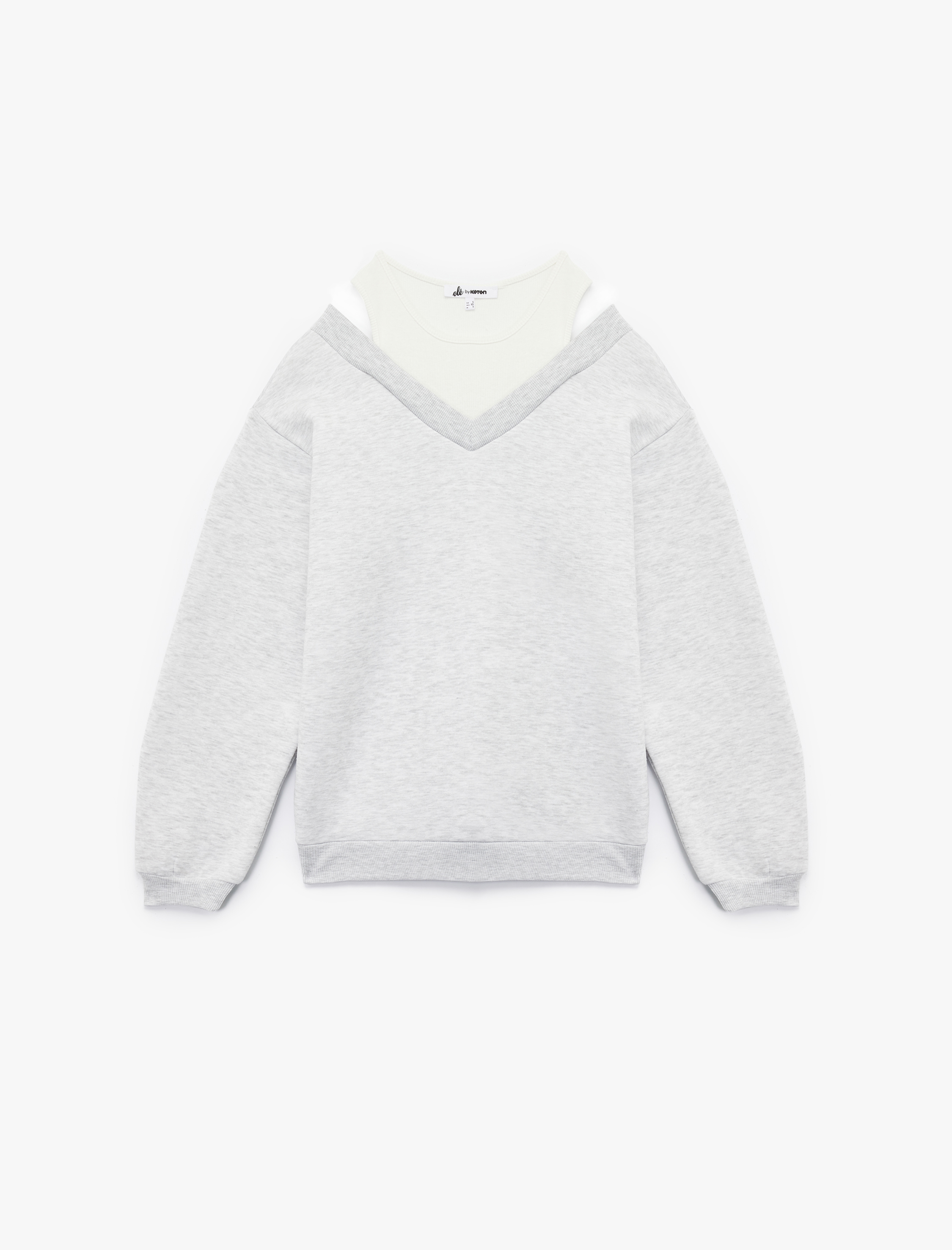   Rahat Kesim Çift Yaka Şardonlu Uzun Kollu Sweatshirt