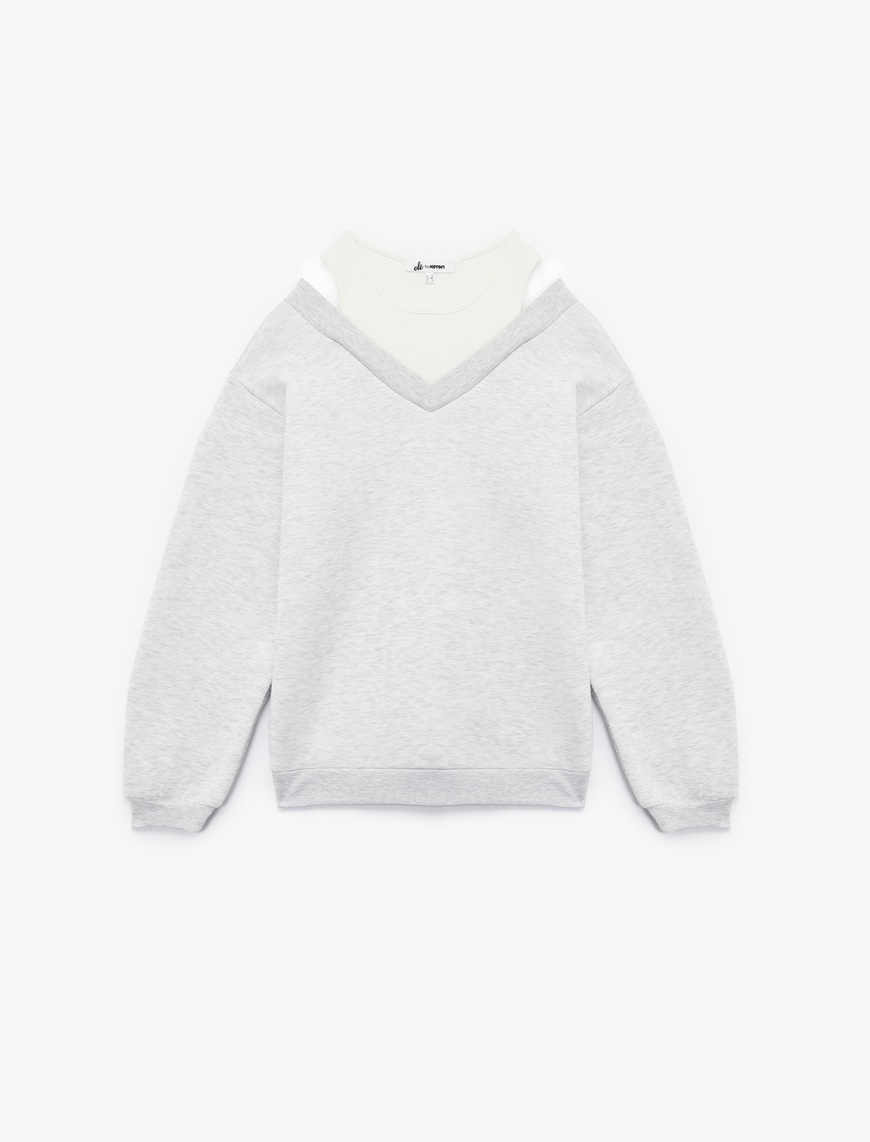   Rahat Kesim Çift Yaka Şardonlu Uzun Kollu Sweatshirt