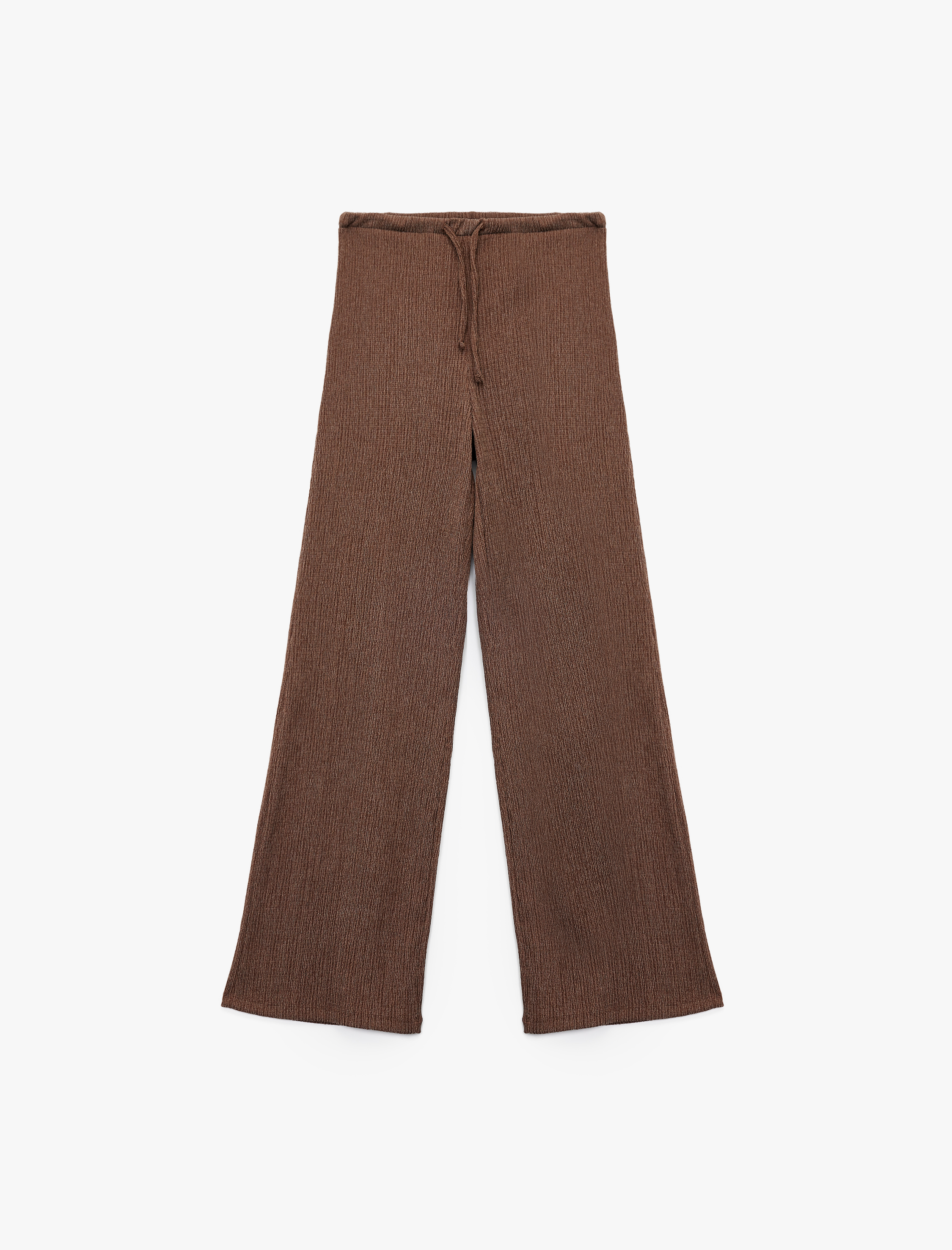   Yüksek Bel Rahat Kalıp Bürümcük Viskon Karışımlı Beli Bağcıklı Geniş Paça Pantolon