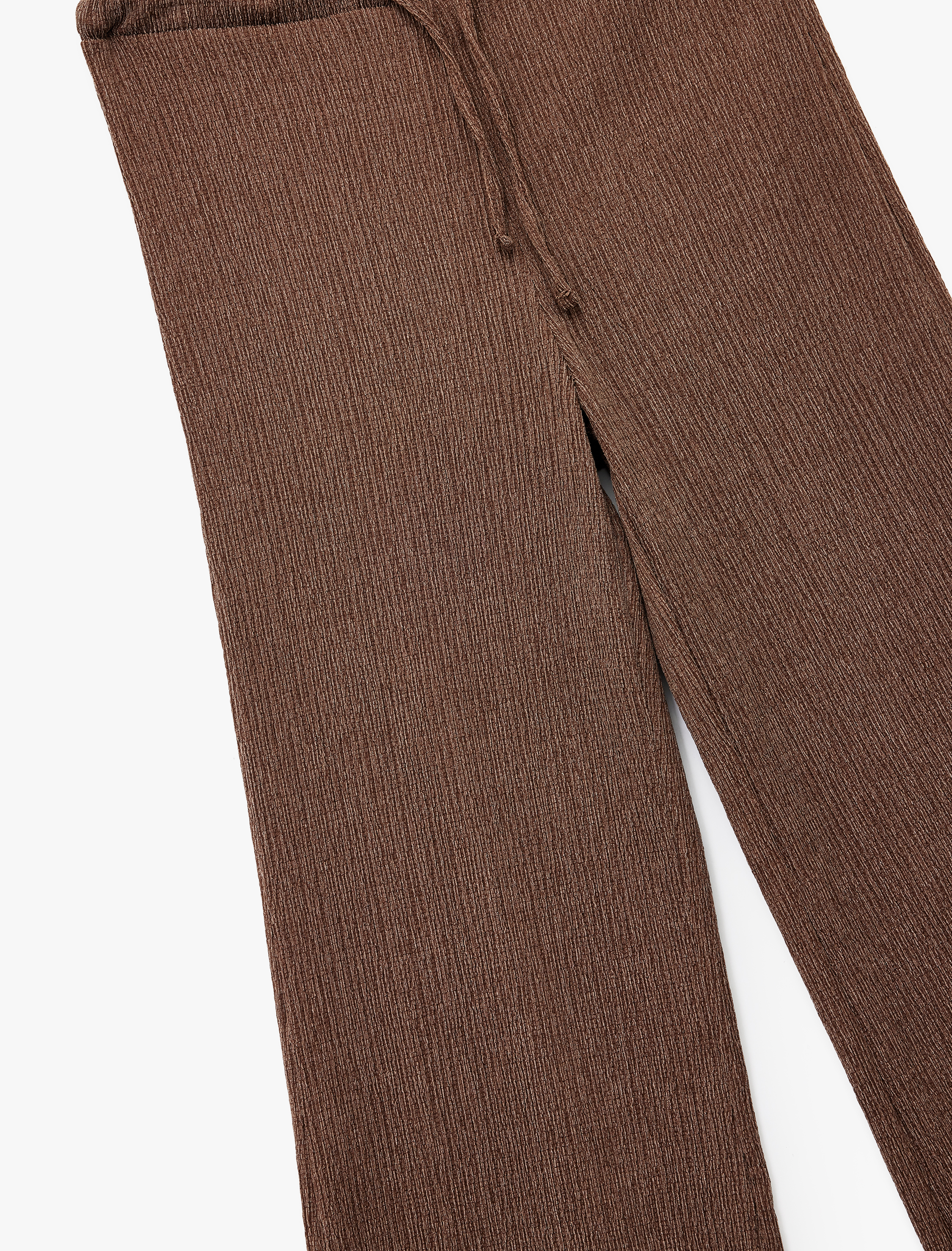   Yüksek Bel Rahat Kalıp Bürümcük Viskon Karışımlı Beli Bağcıklı Geniş Paça Pantolon