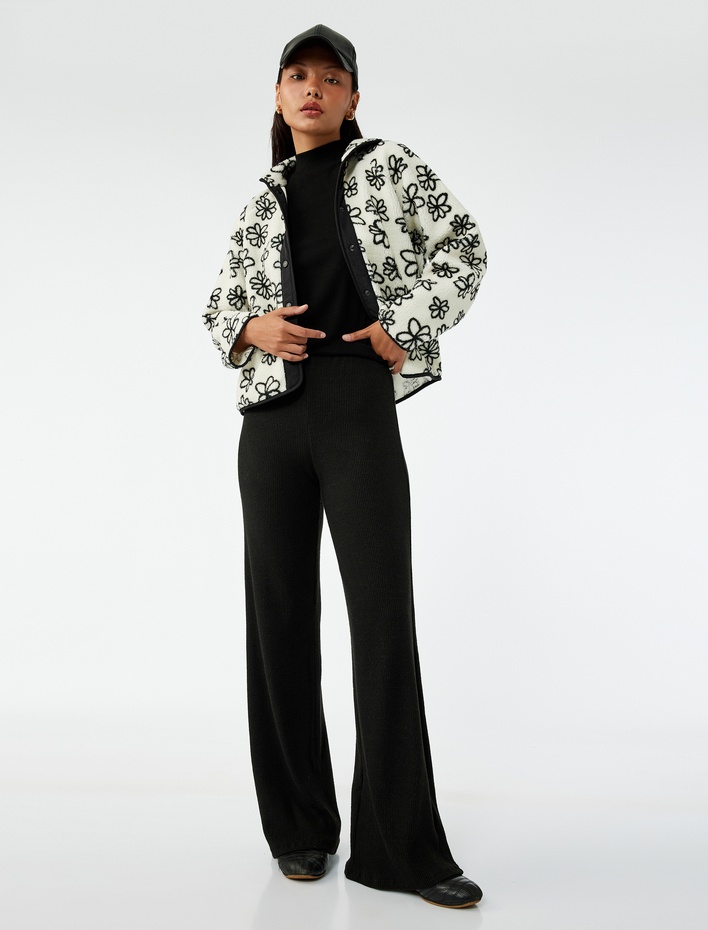  Kaşkorse Rahat Kalıp Ribanalı Geniş Paça Pantolon