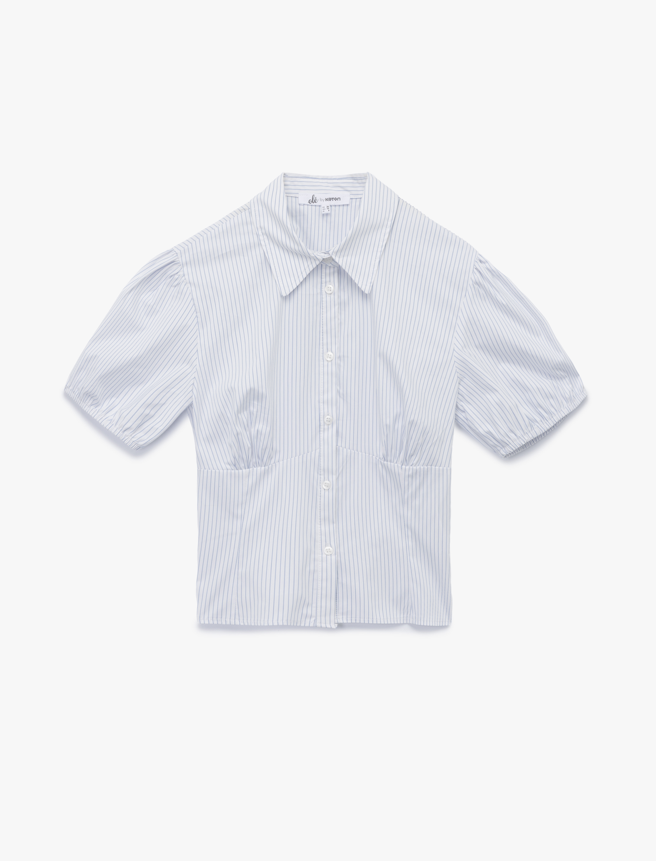   Pamuklu Klasik Yaka Kısa Kollu Düğmeli Balon Kollu Poplin Crop Gömlek