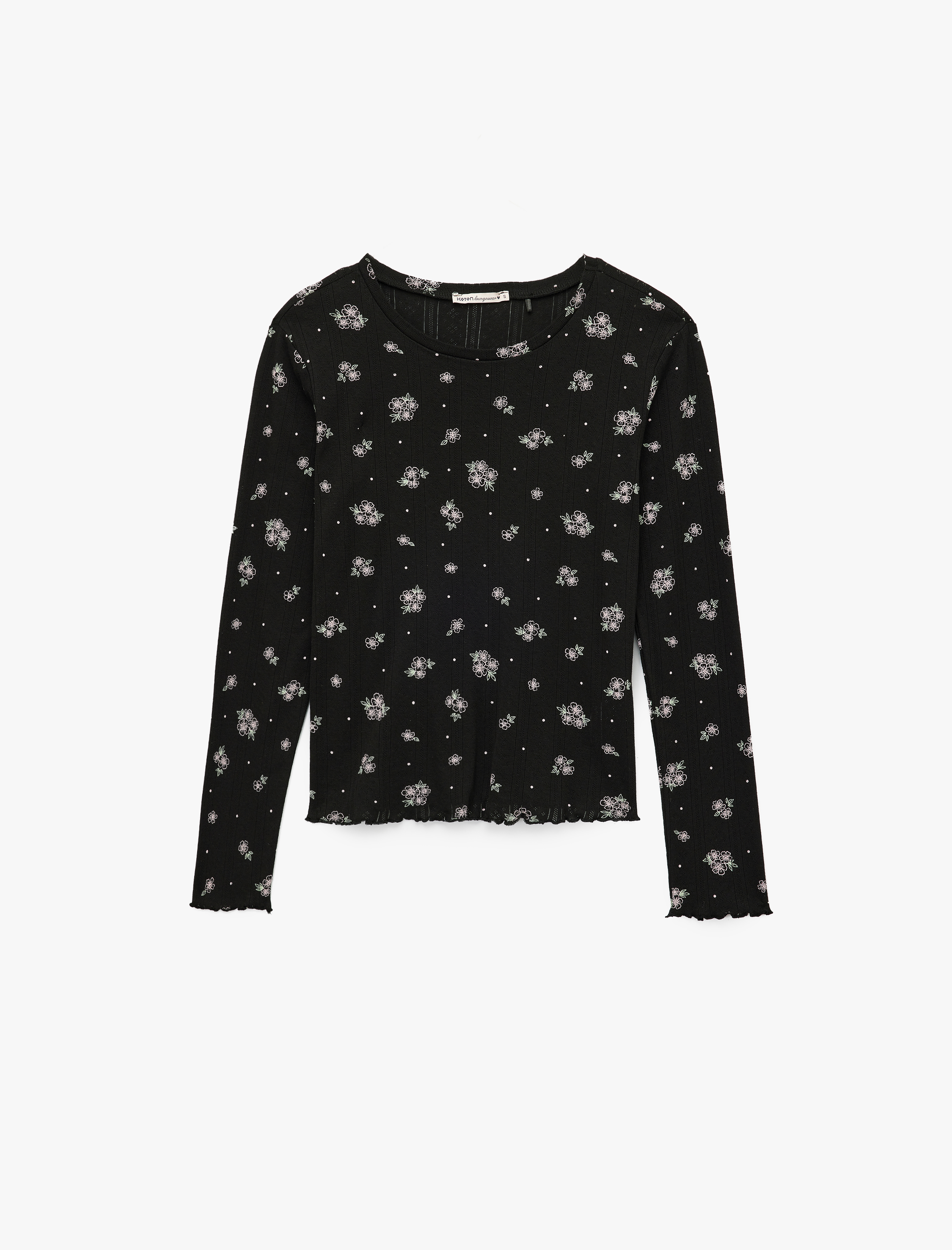   Pamuklu Uzun Kollu Yuvarlak Yaka Çiçekli Pijama Üstü