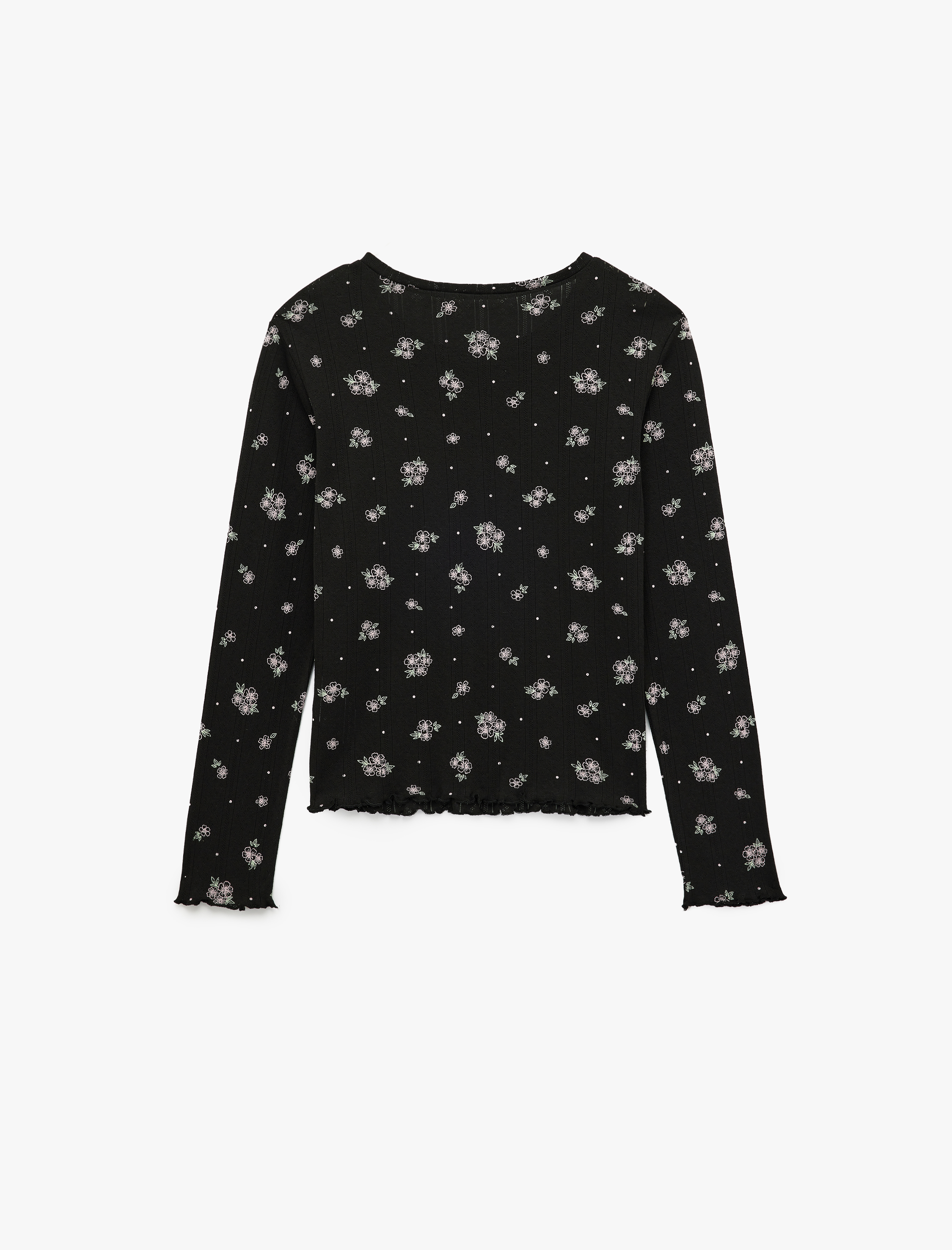   Pamuklu Uzun Kollu Yuvarlak Yaka Çiçekli Pijama Üstü