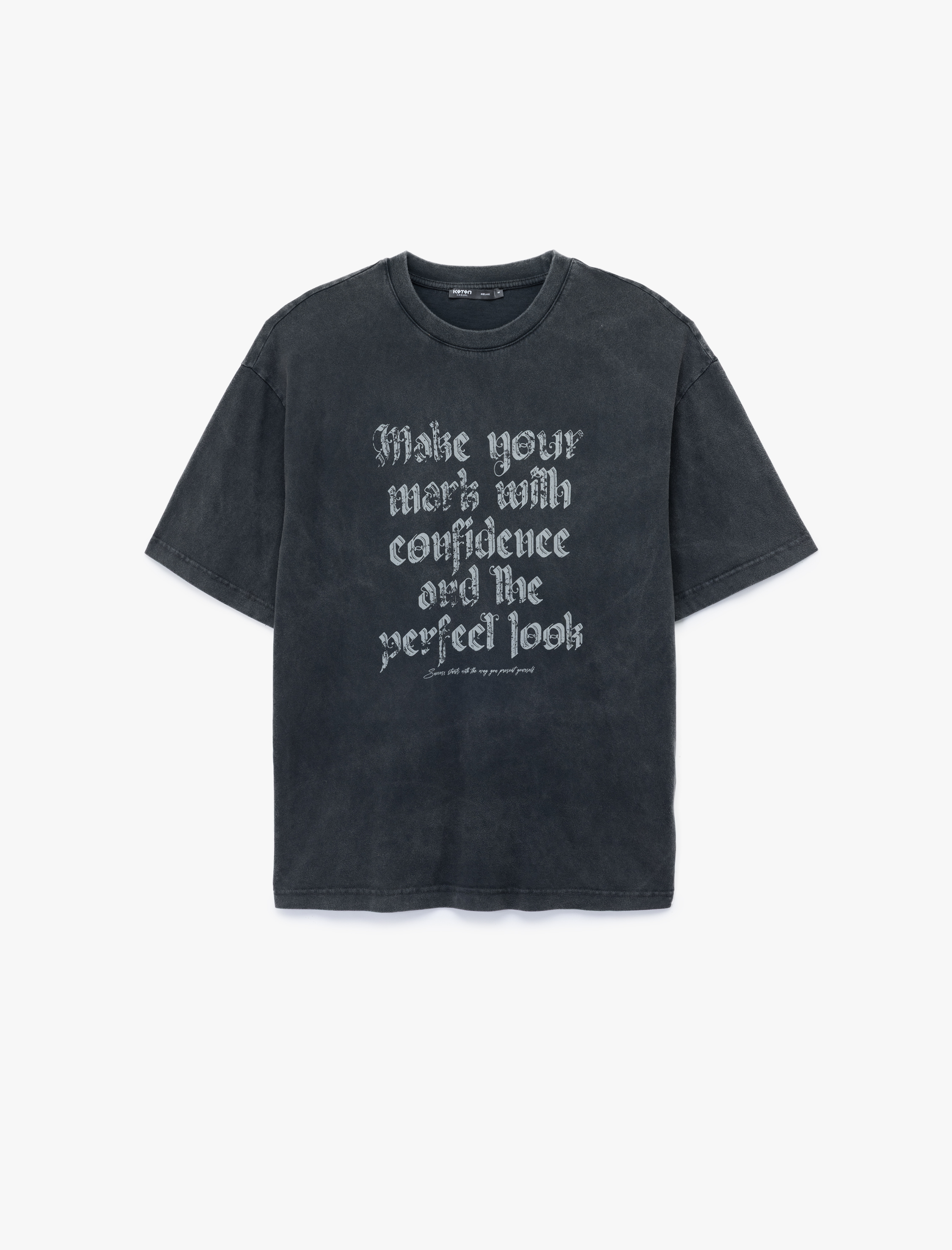   Oversize Kısa Kollu Yıkamalı Bisiklet Yaka Baskılı Tişört