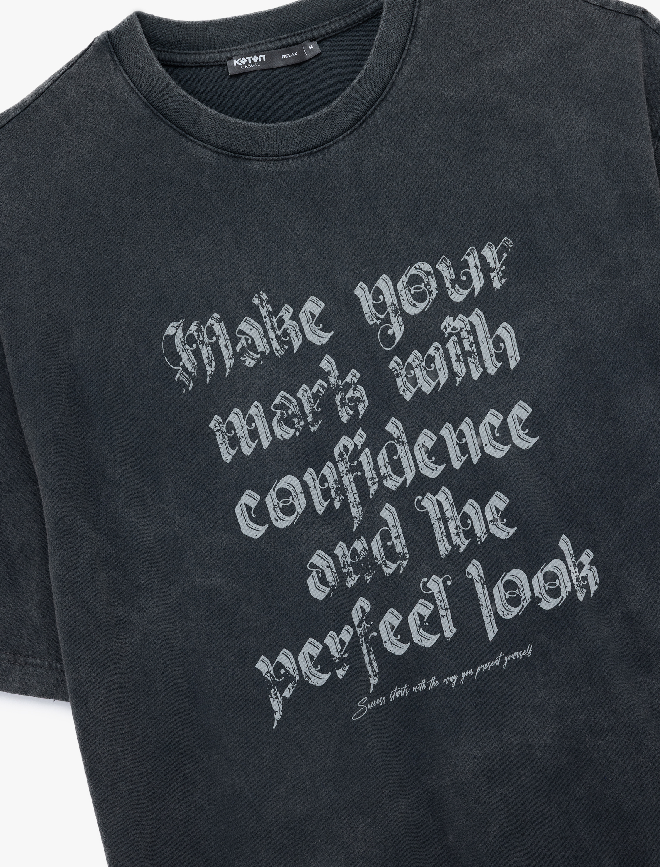   Oversize Kısa Kollu Yıkamalı Bisiklet Yaka Baskılı Tişört