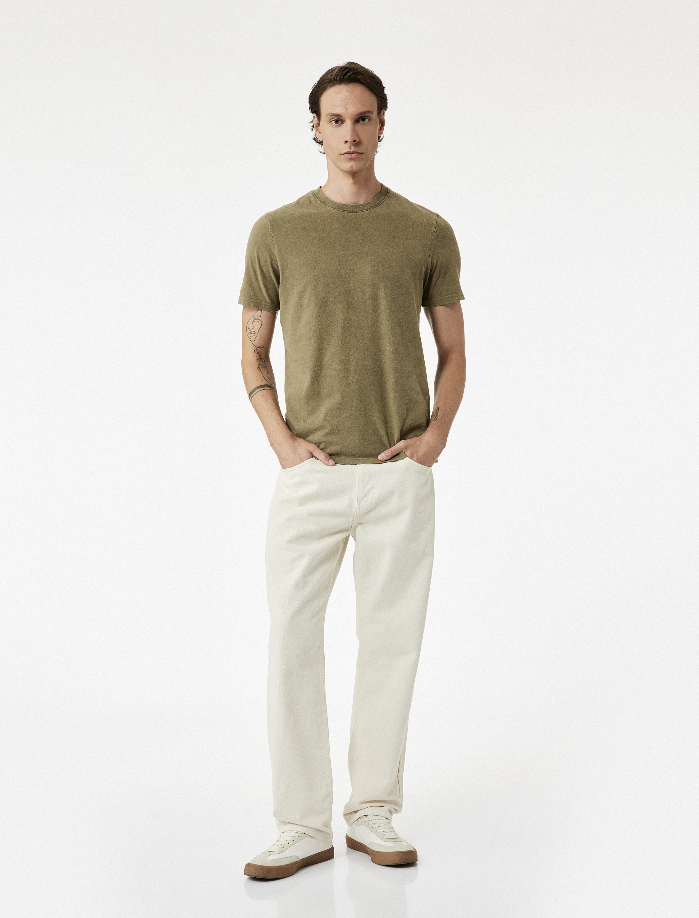   Regular Fit Kısa Kollu Pamuklu Bisiklet Yaka Tişört