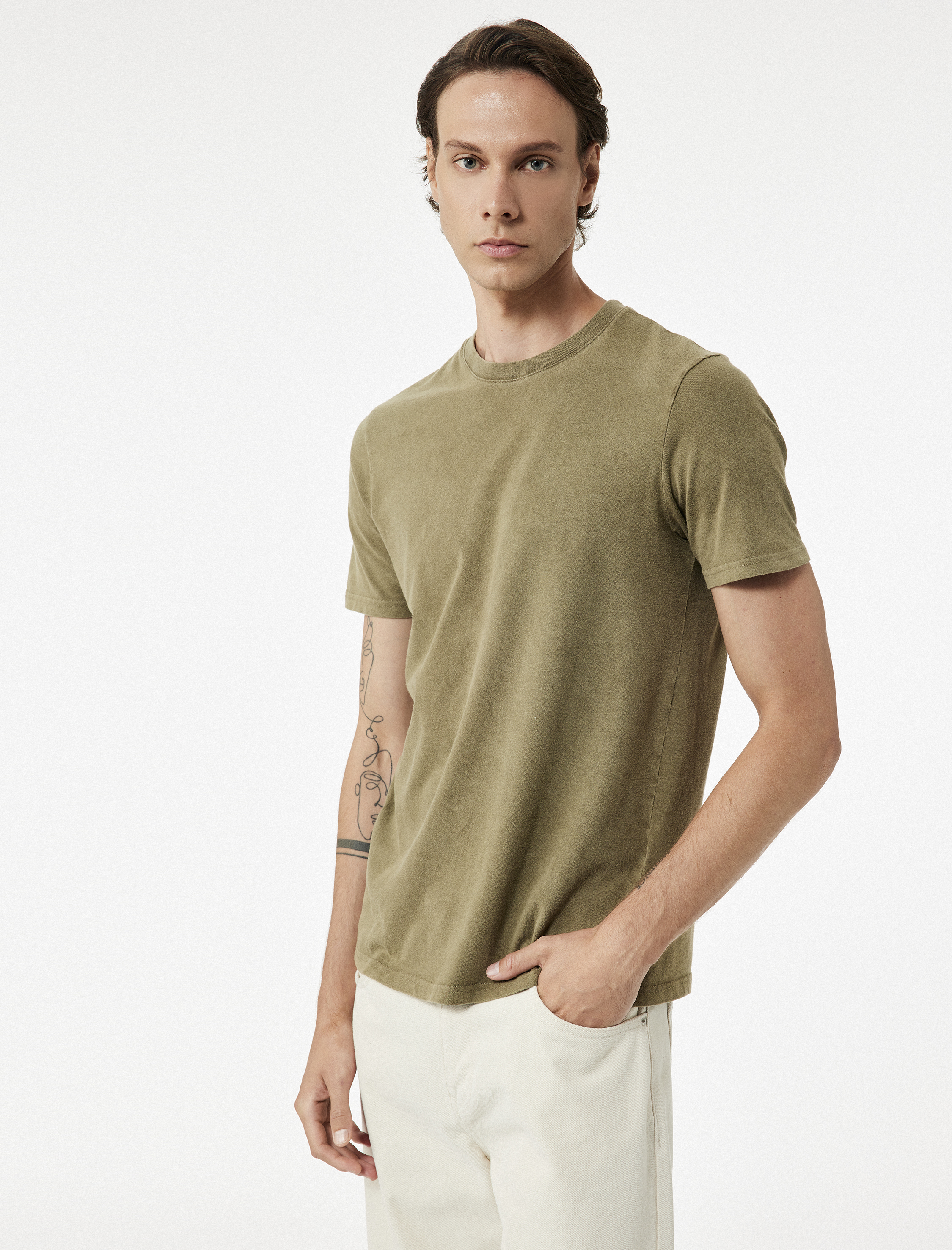   Regular Fit Kısa Kollu Pamuklu Bisiklet Yaka Tişört