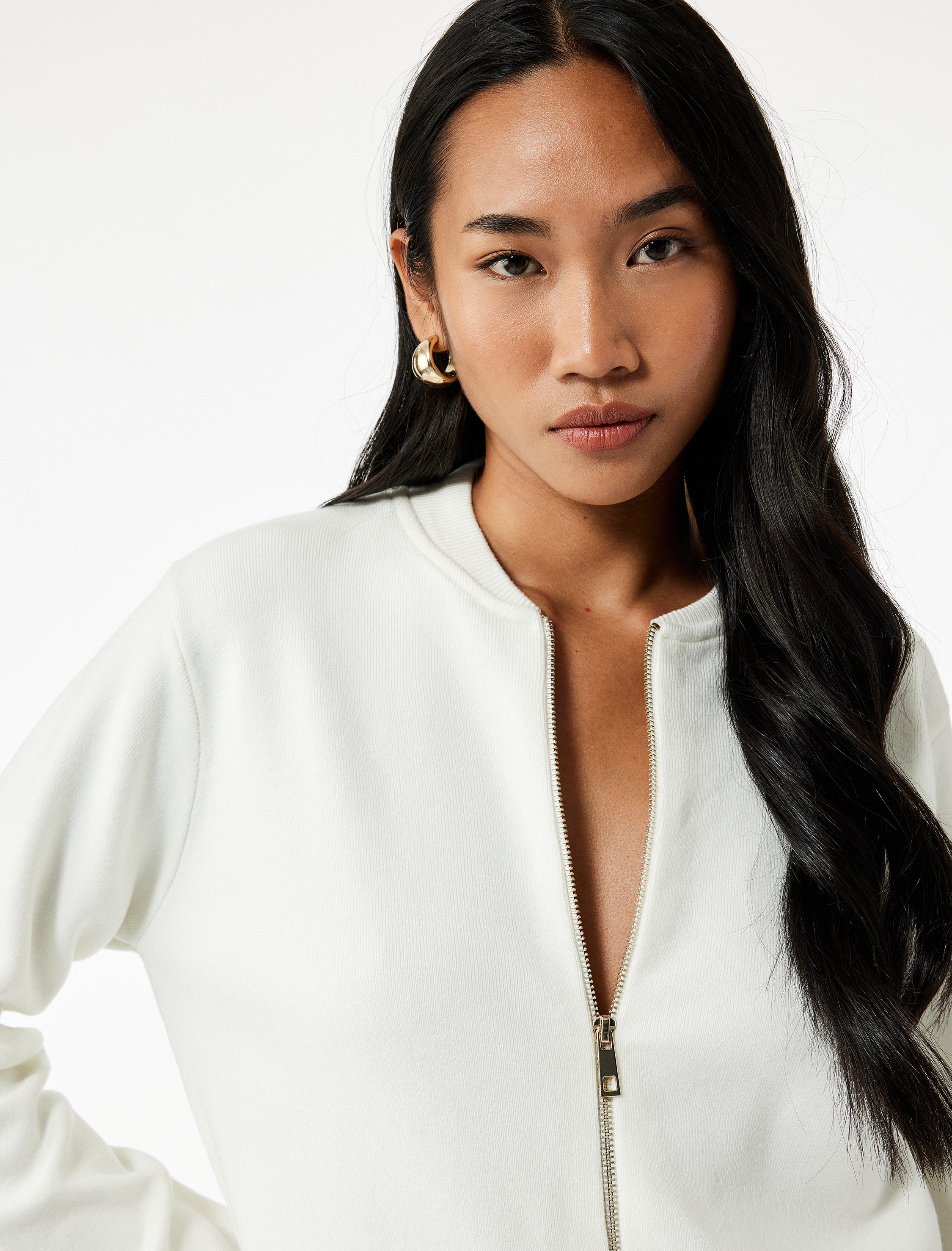   Kolej Yaka Uzun Kollu Fermuarlı Triko Hırka