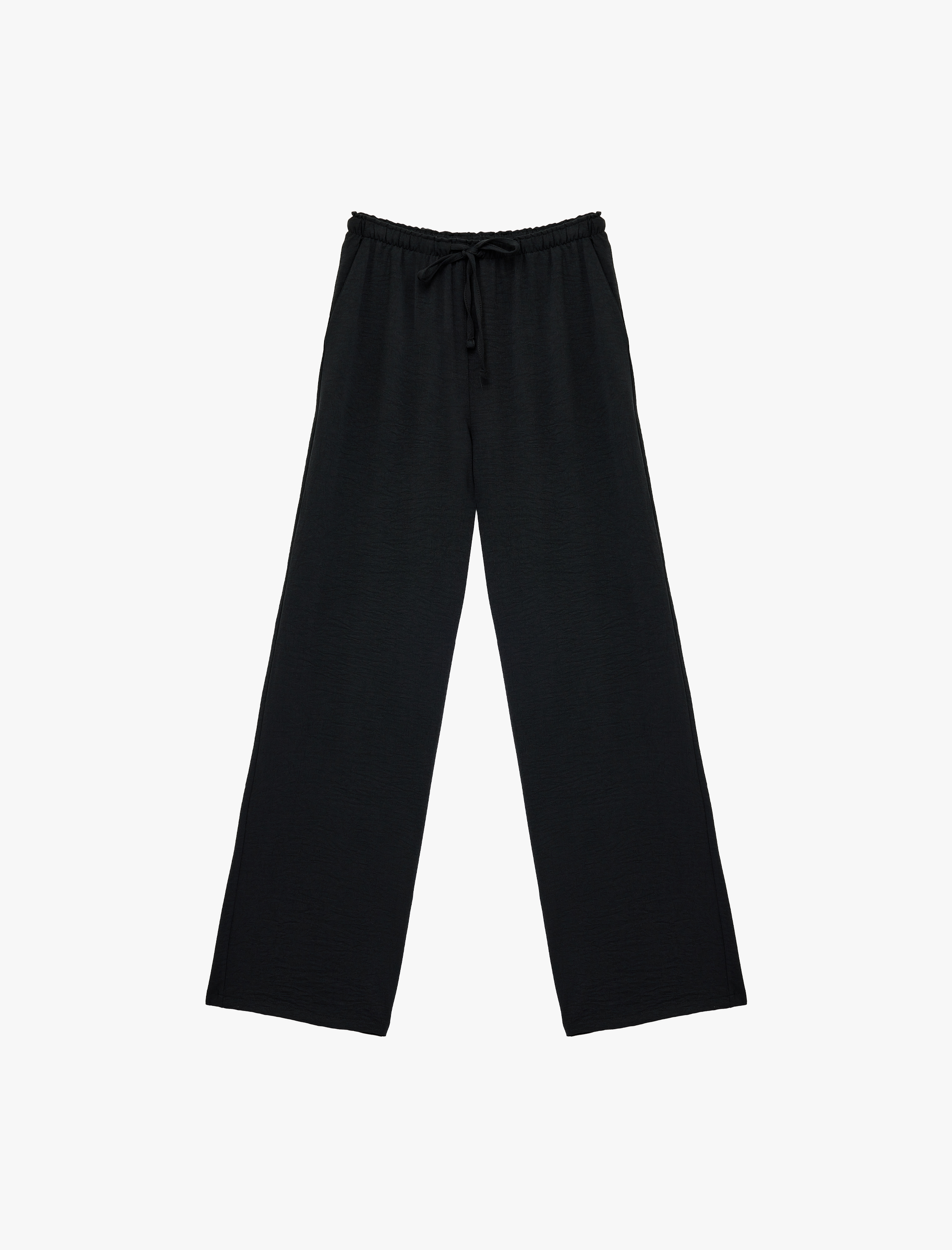   Rahat Kalıp Cep Detaylı Beli Bağcıklı Aerobin Kumaş Geniş Paça Pantolon