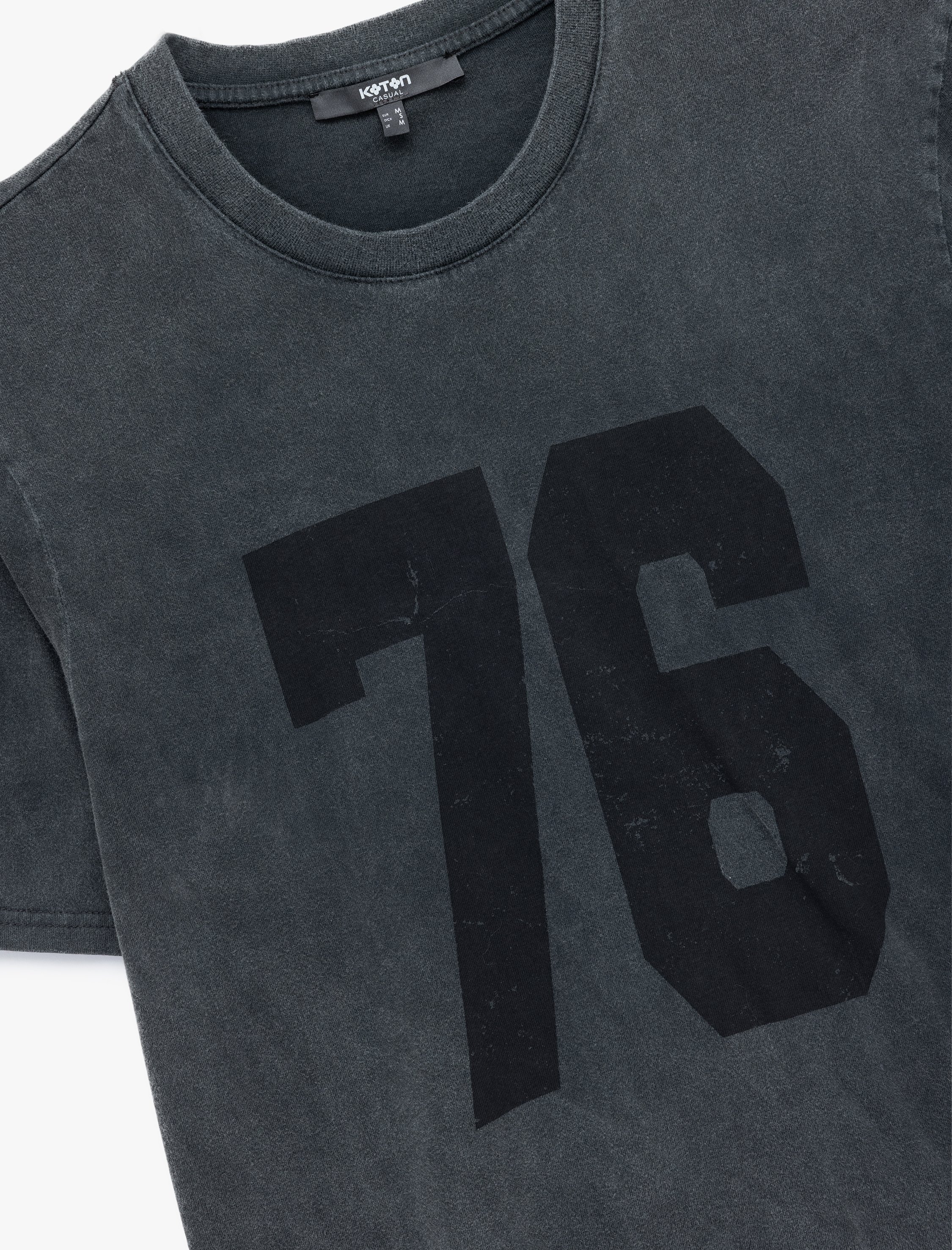   Regular Fit Kısa Kollu Bisiklet Yaka Yıkamalı Pamuklu Baskılı Tişört