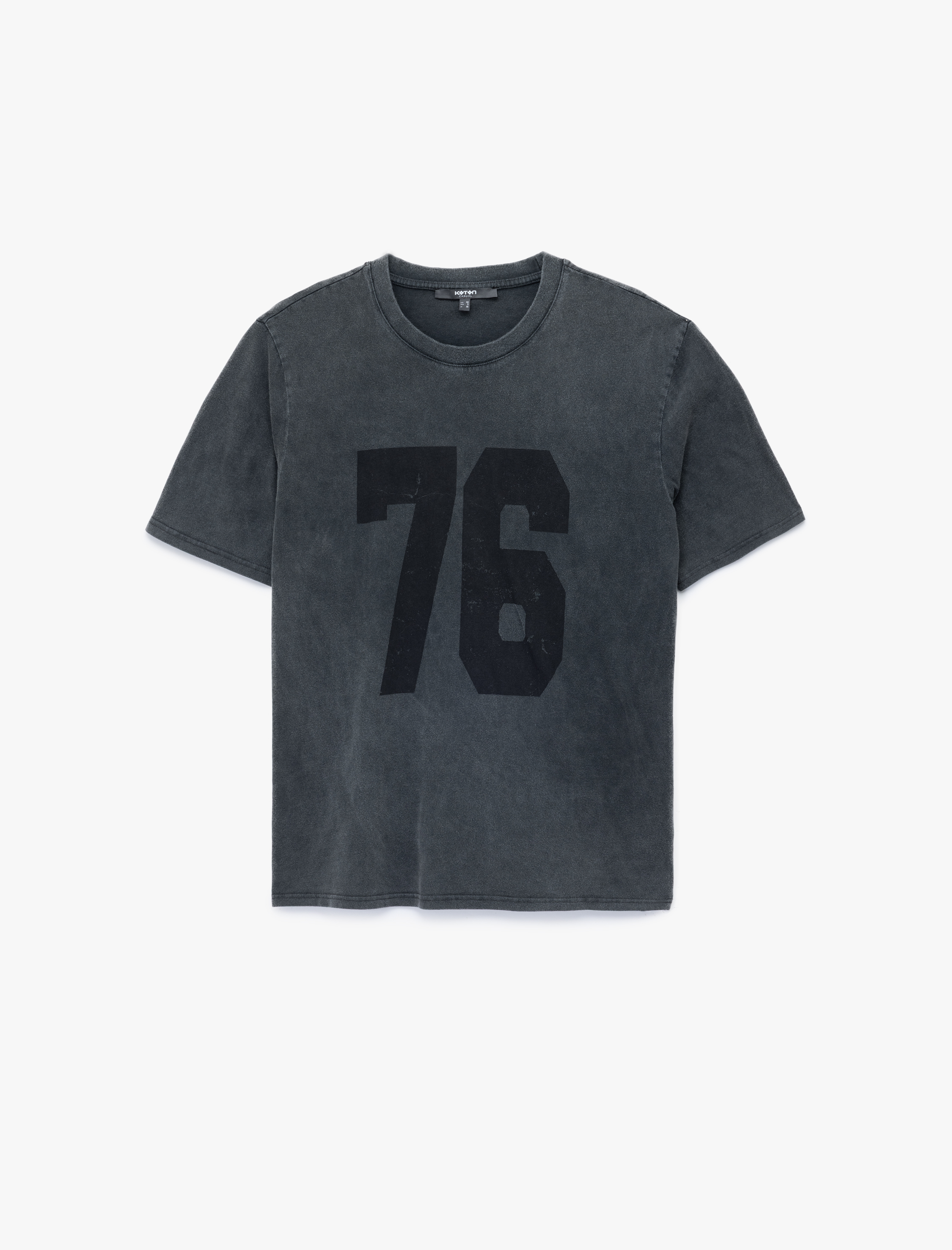   Regular Fit Kısa Kollu Bisiklet Yaka Yıkamalı Pamuklu Baskılı Tişört