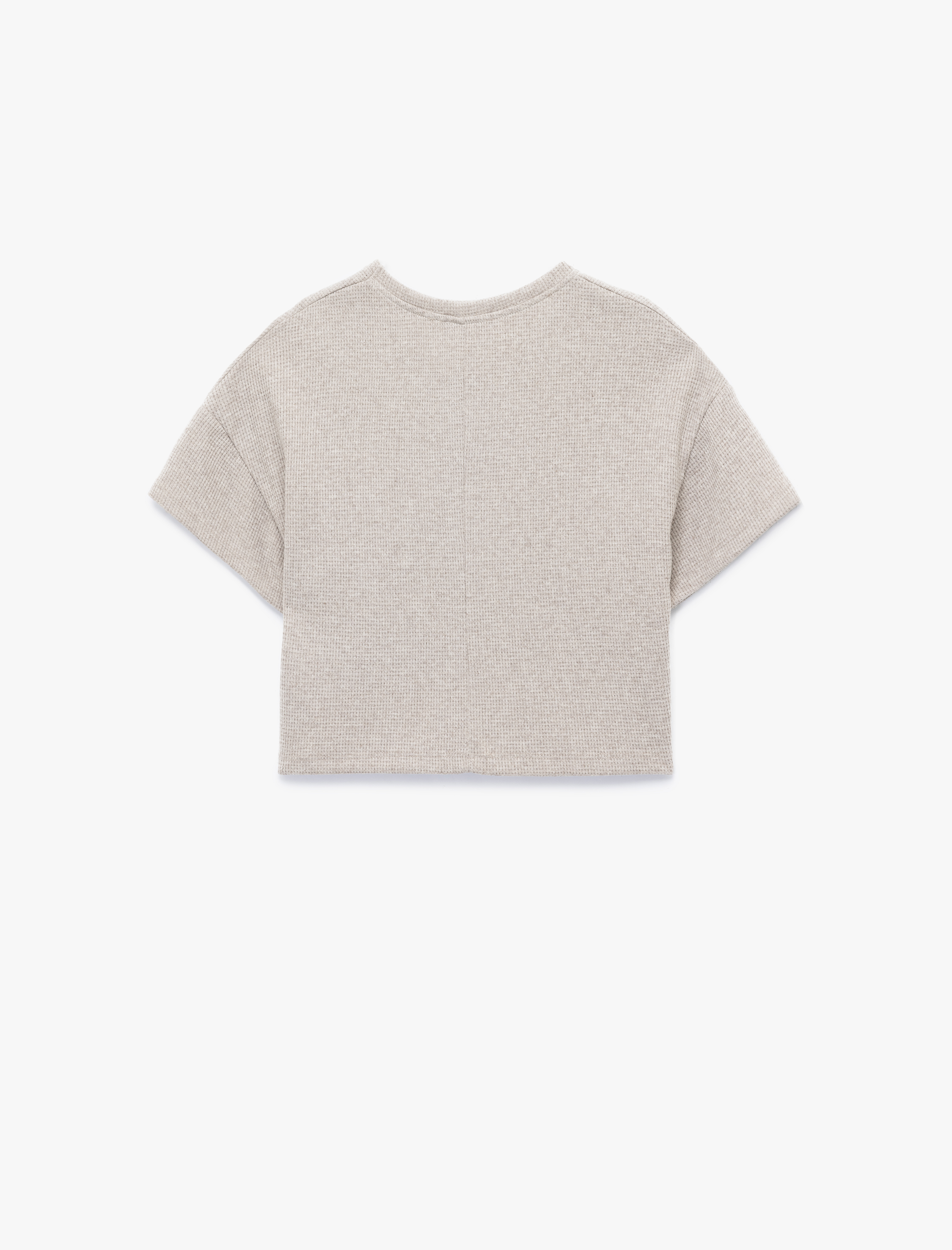   Kısa Kollu Bisiklet Yaka Ayıcık İşleme Detaylı Crop Pijama Üstü