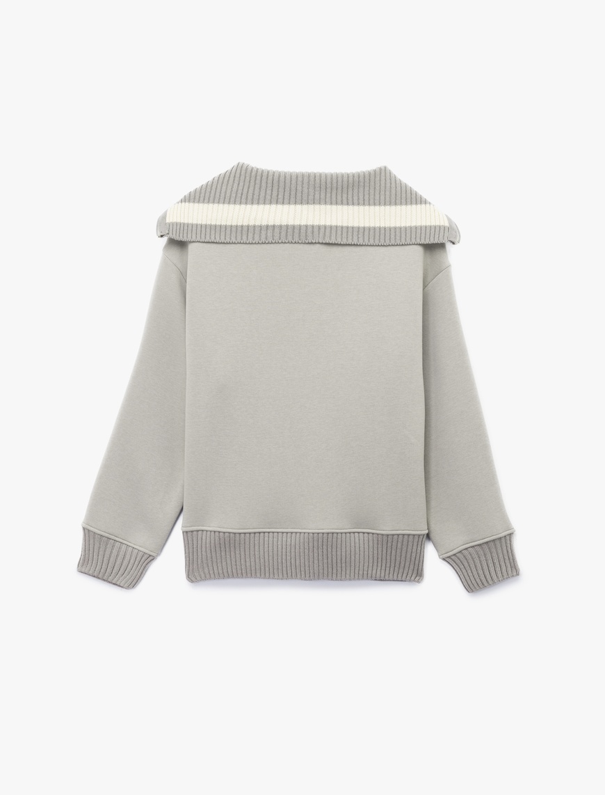   Şardonlu Uzun Kollu Yarım Fermuarlı Ayıcık Nakışlı Oversize Sweatshirt