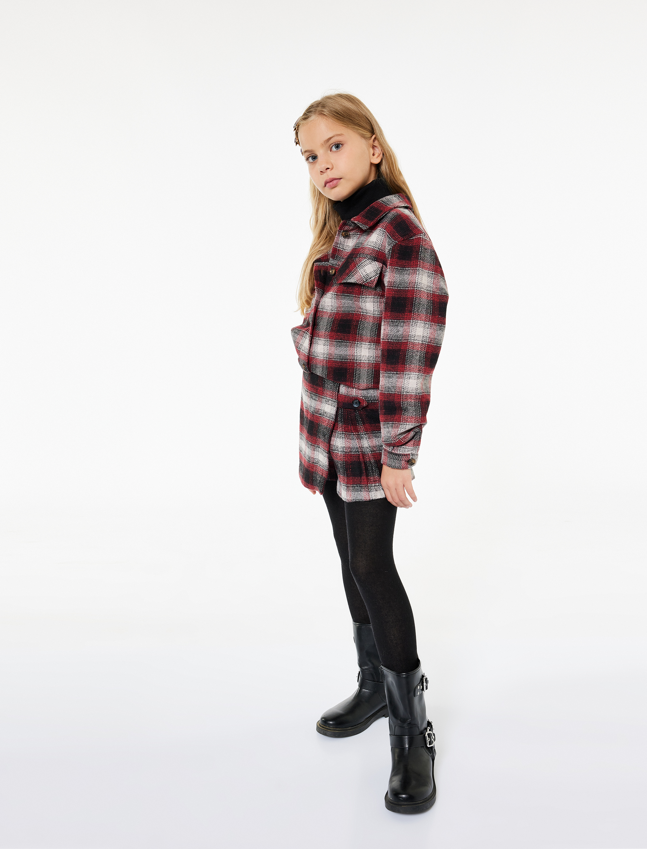  Kız Çocuk Beli Lastikli Pileli Ekoseli Şort Etek