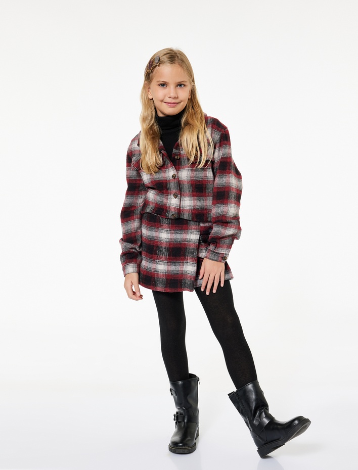 Kız Çocuk Beli Lastikli Pileli Ekoseli Şort Etek