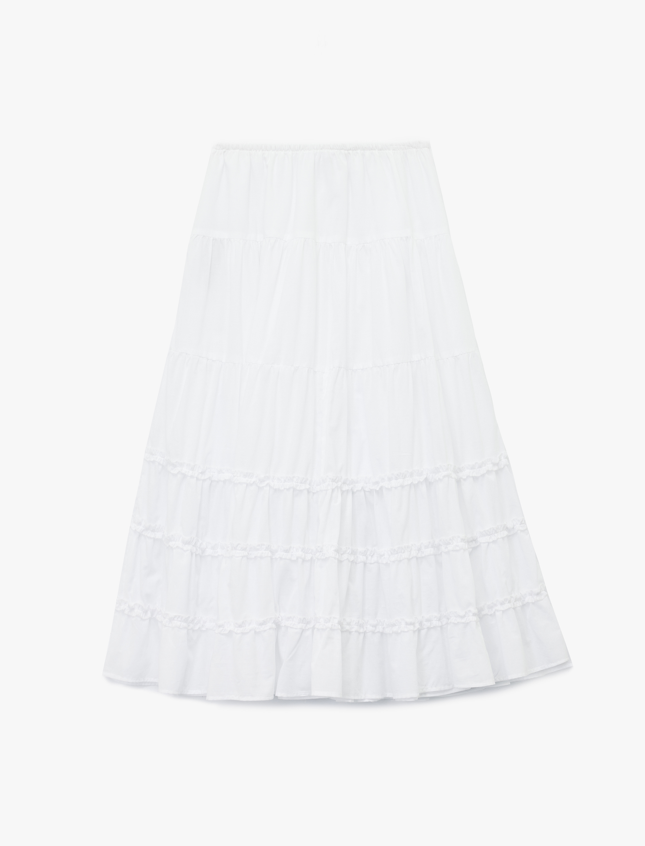   Pamuklu Fırfır Detaylı Katlı Beli Bağcıklı Uzun Etek