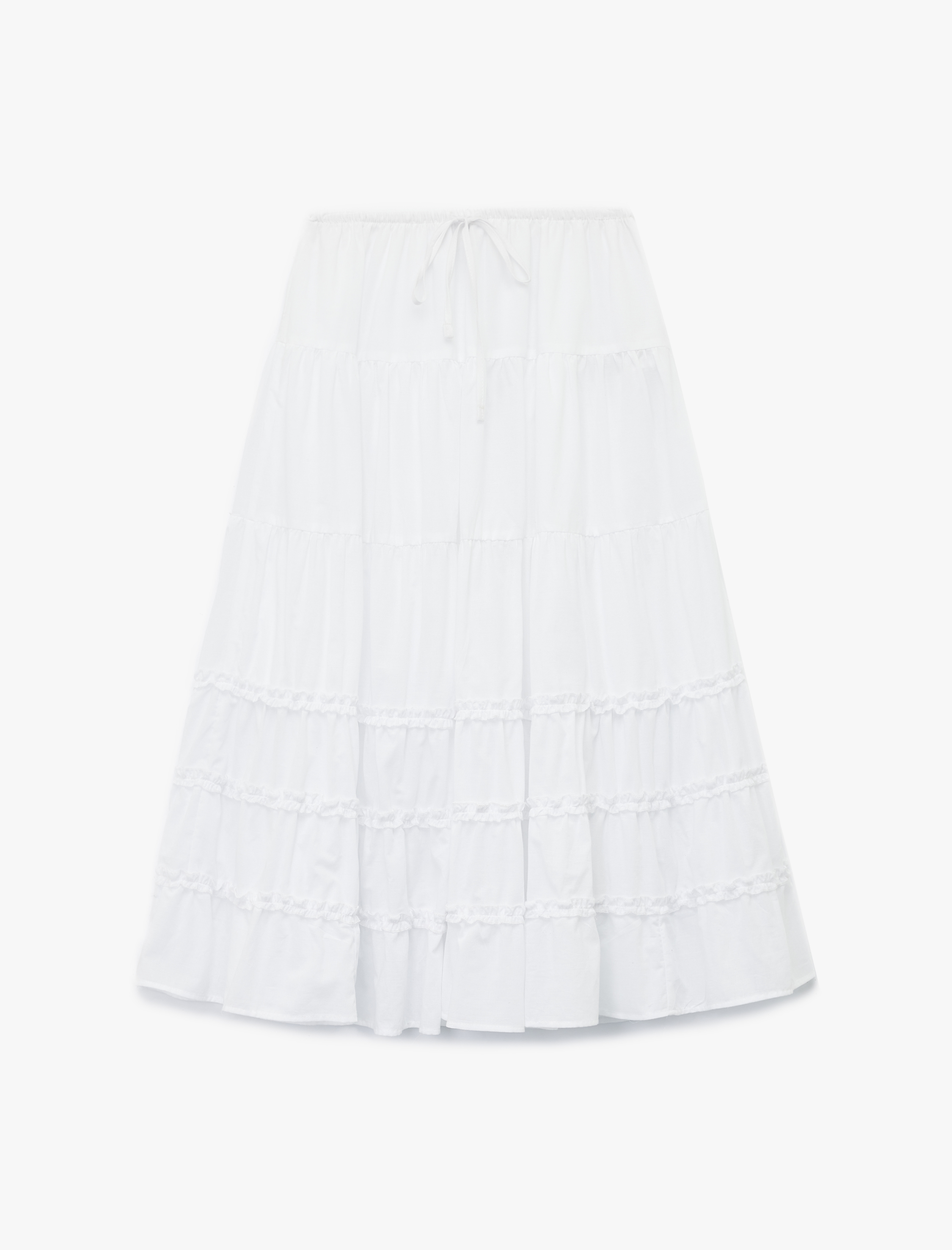   Pamuklu Fırfır Detaylı Katlı Beli Bağcıklı Uzun Etek