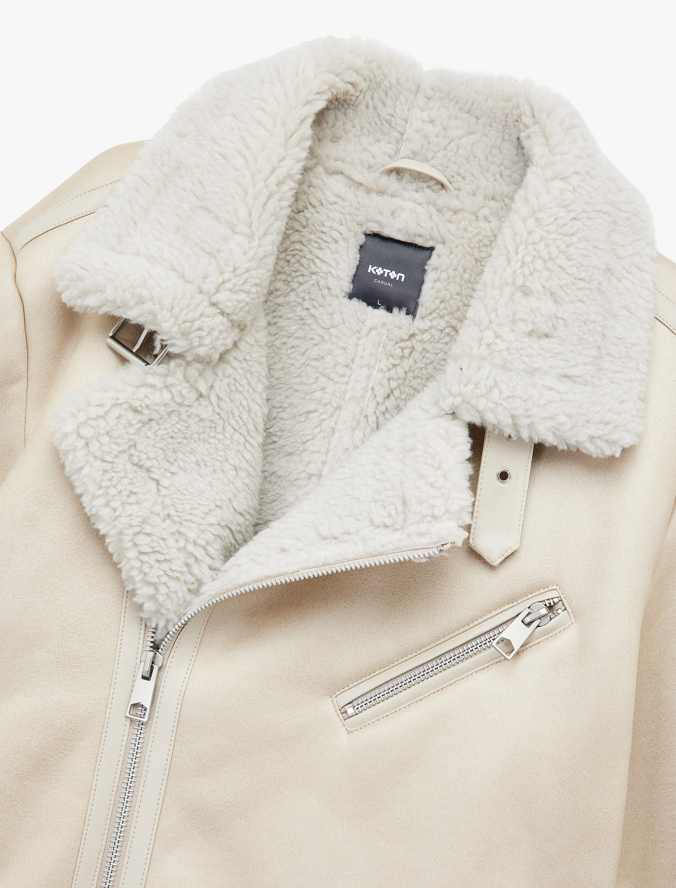  Fermuarlı Cep Detaylı Slim Fit Peluş Yaka Kışlık Suni Deri Ceket