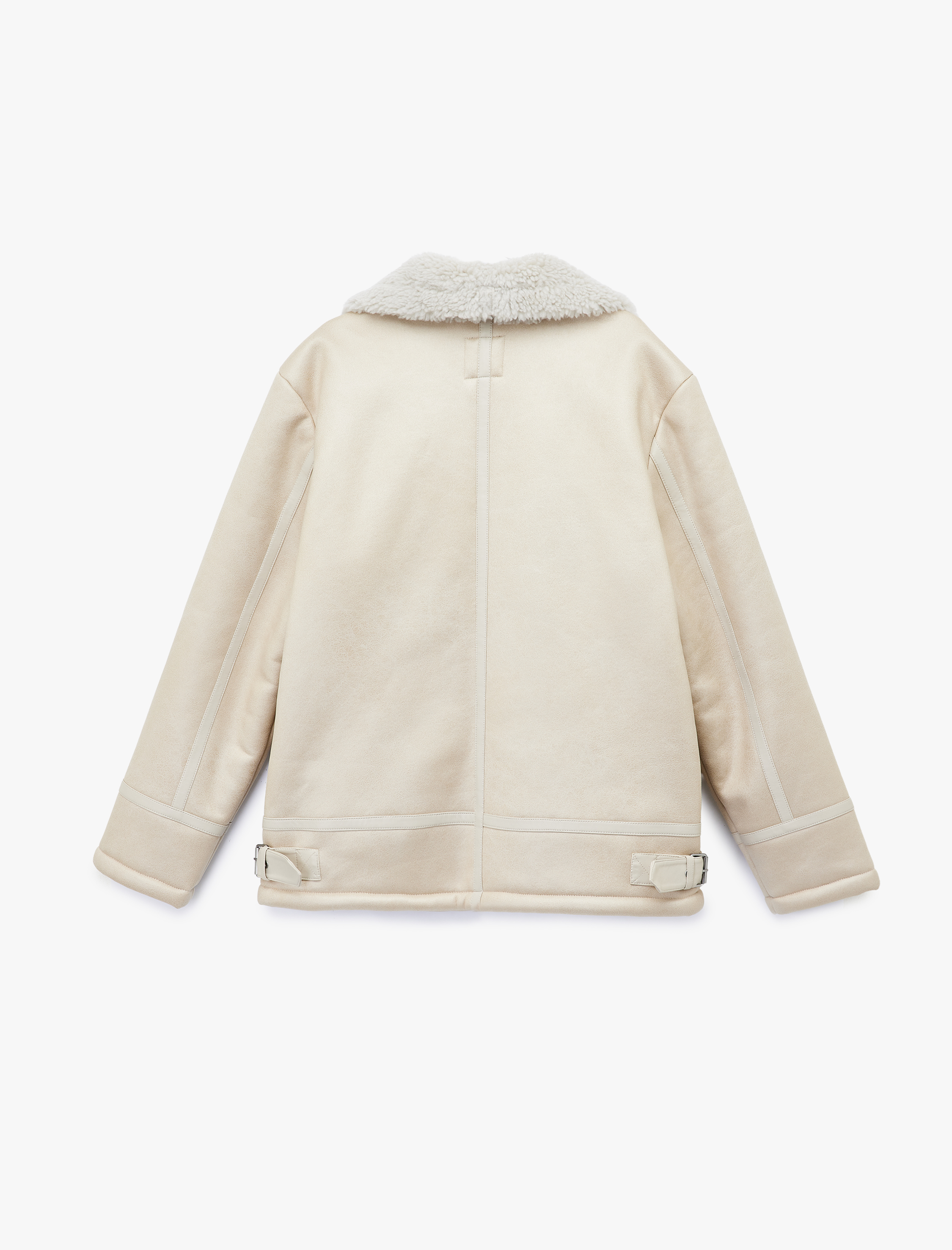   Fermuarlı Cep Detaylı Slim Fit Peluş Yaka Kışlık Suni Deri Ceket