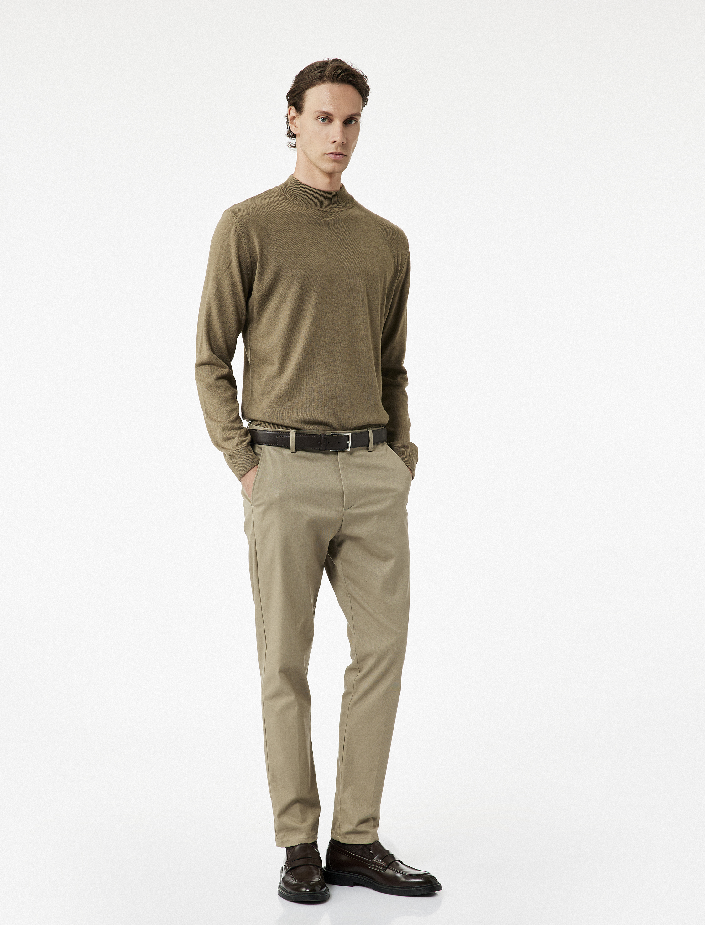   Uzun Kollu Regular Fit Yarım Balıkçı Yaka Basic Triko Kazak