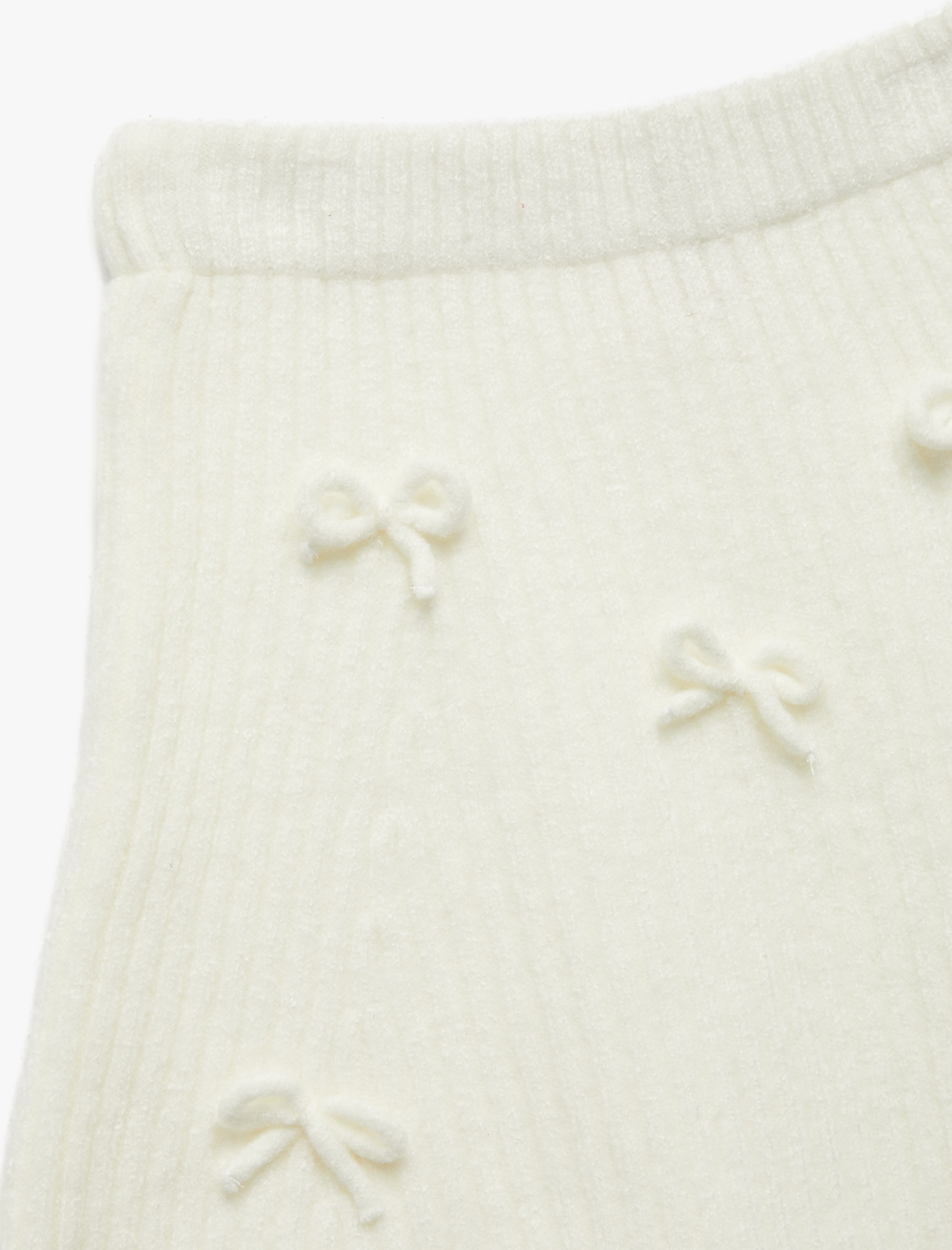  Kız Çocuk Beli Lastikli Fiyonk Detaylı Triko Etek