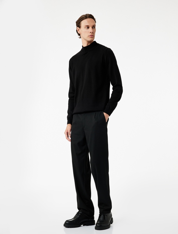  Uzun Kollu Regular Fit Yarım Balıkçı Yaka Basic Triko Kazak