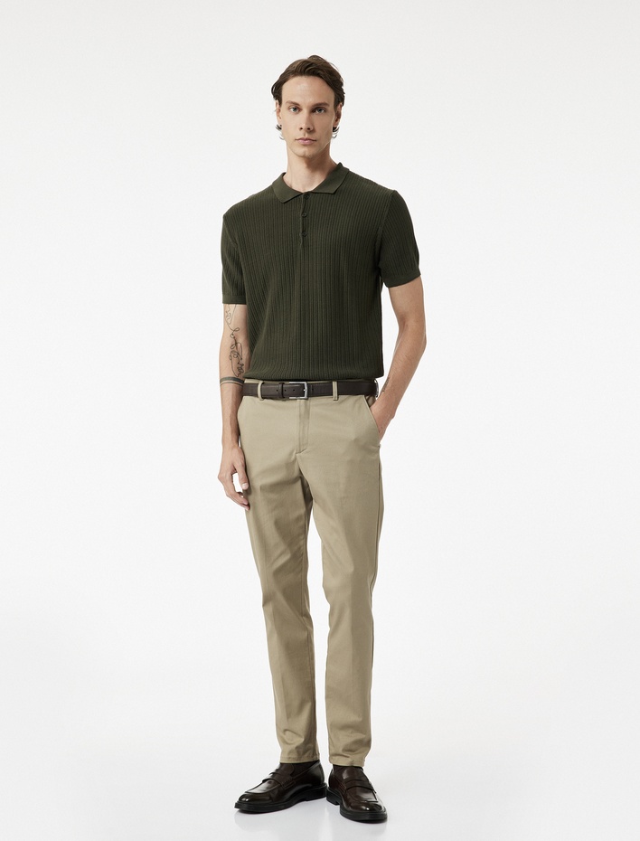  Regular Fit Kısa Kollu Pamuklu Dokulu Düğmeli Polo Yaka Triko Tişört